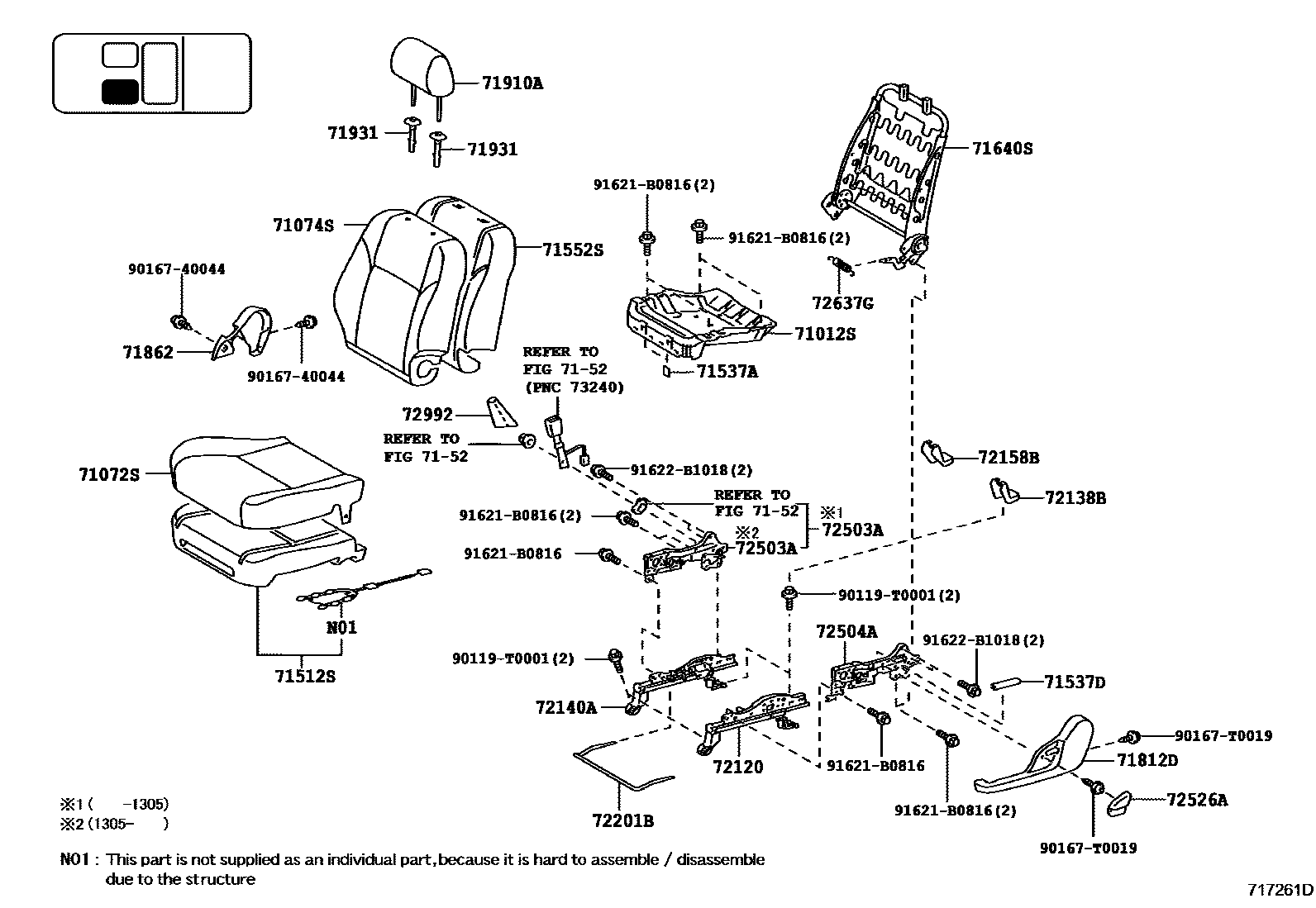 Toyota HILUX 座椅和座椅滑轨 EPC diagram — 717261D