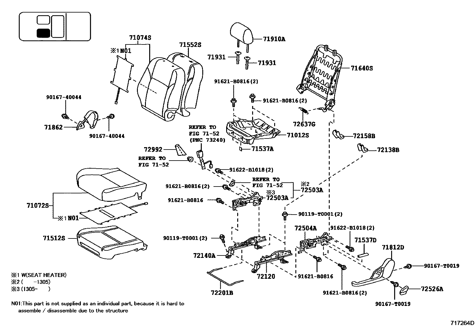 Toyota HILUX 座椅和座椅滑轨 EPC diagram — 717264D