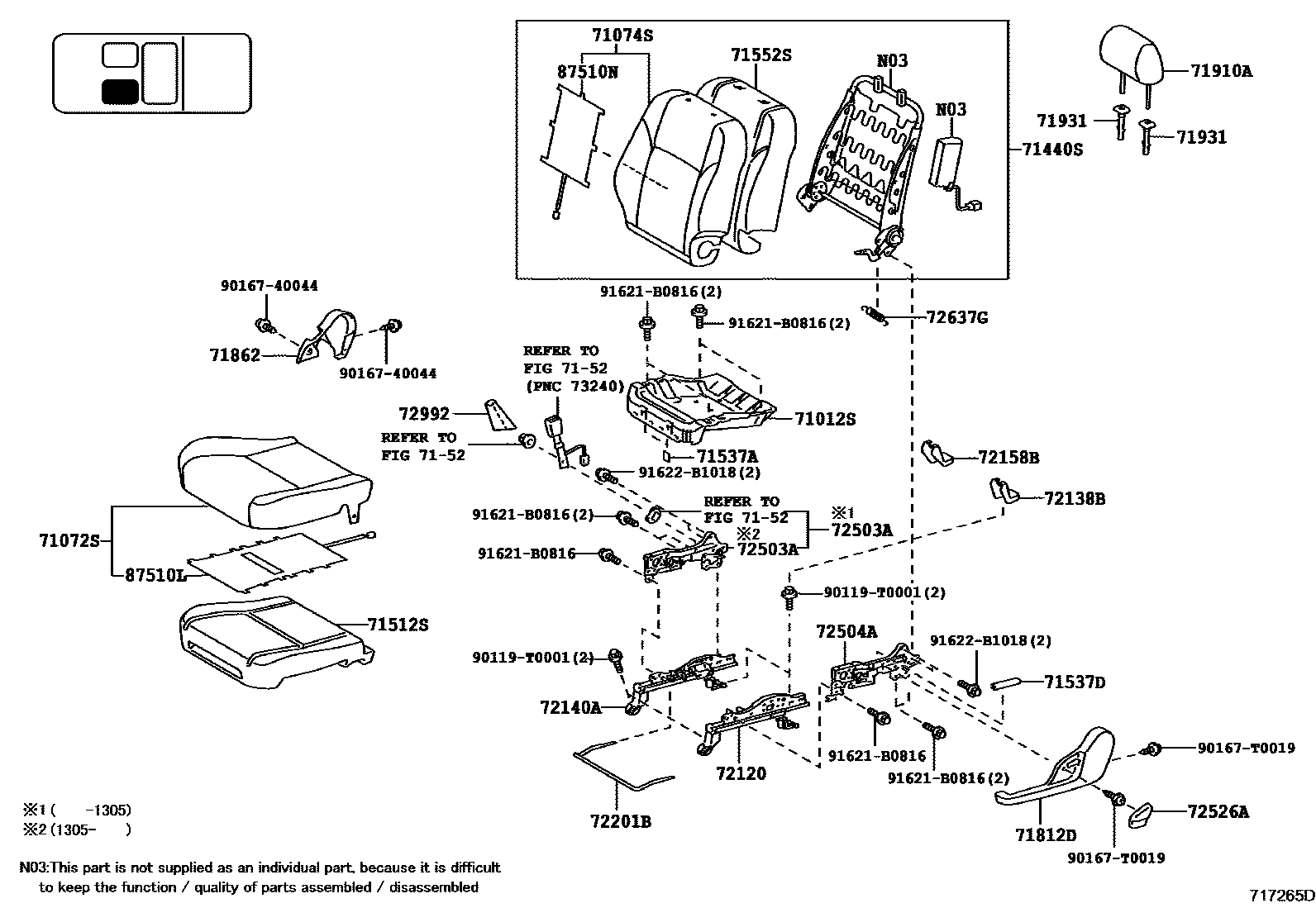 Toyota HILUX 座椅和座椅滑轨 EPC diagram — 717265D