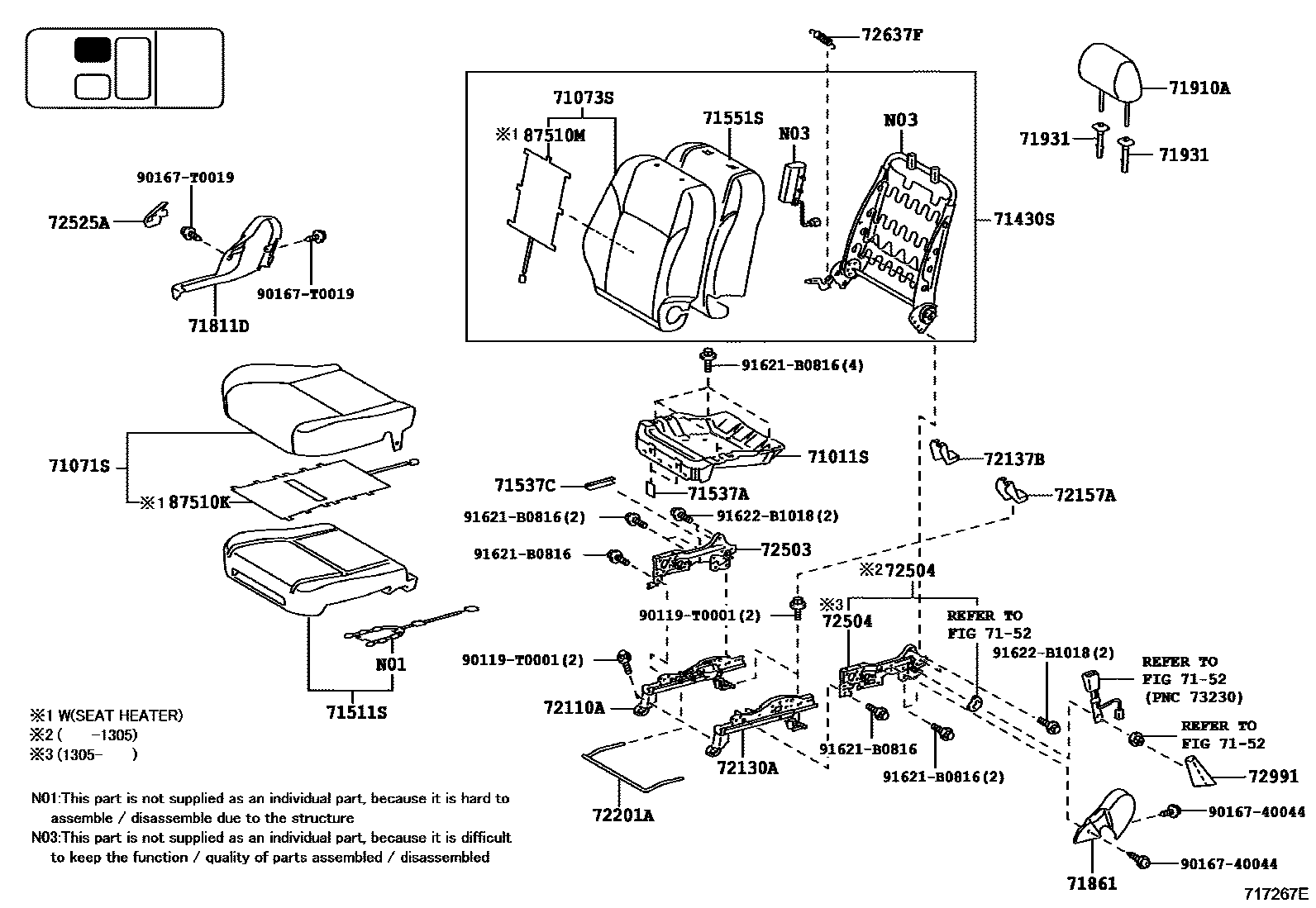 Toyota HILUX 座椅和座椅滑轨 EPC diagram — 717267E