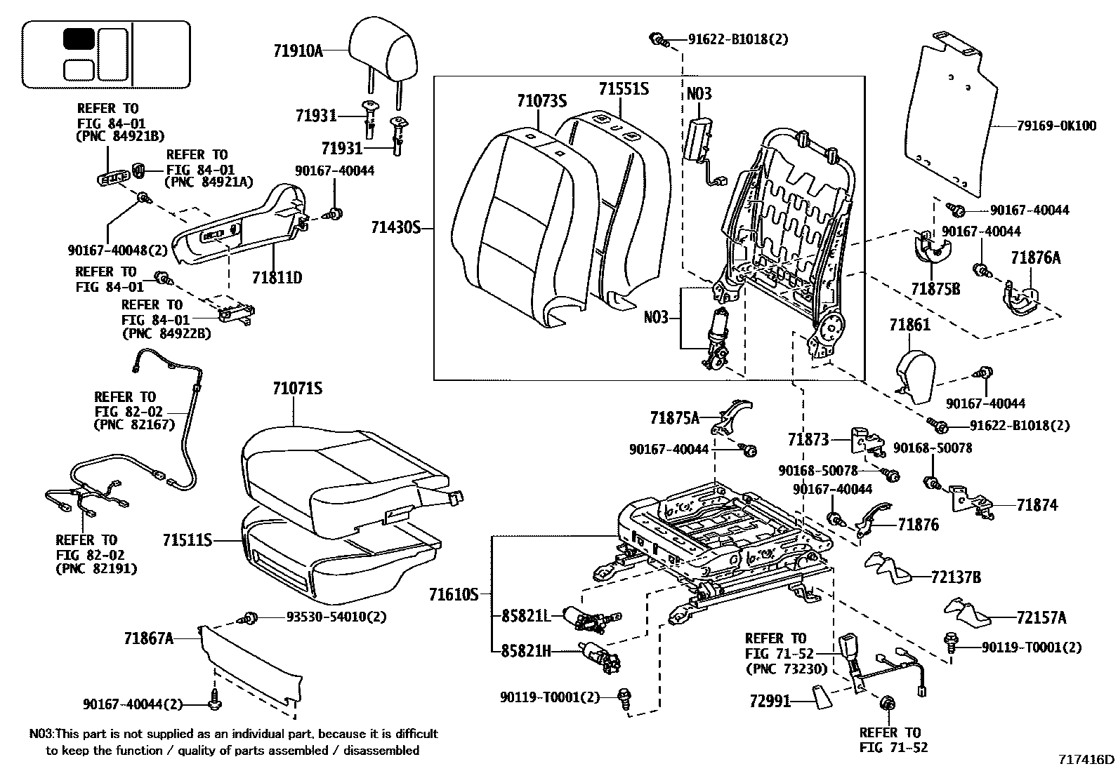 Toyota HILUX 座椅和座椅滑轨 EPC diagram — 717416D