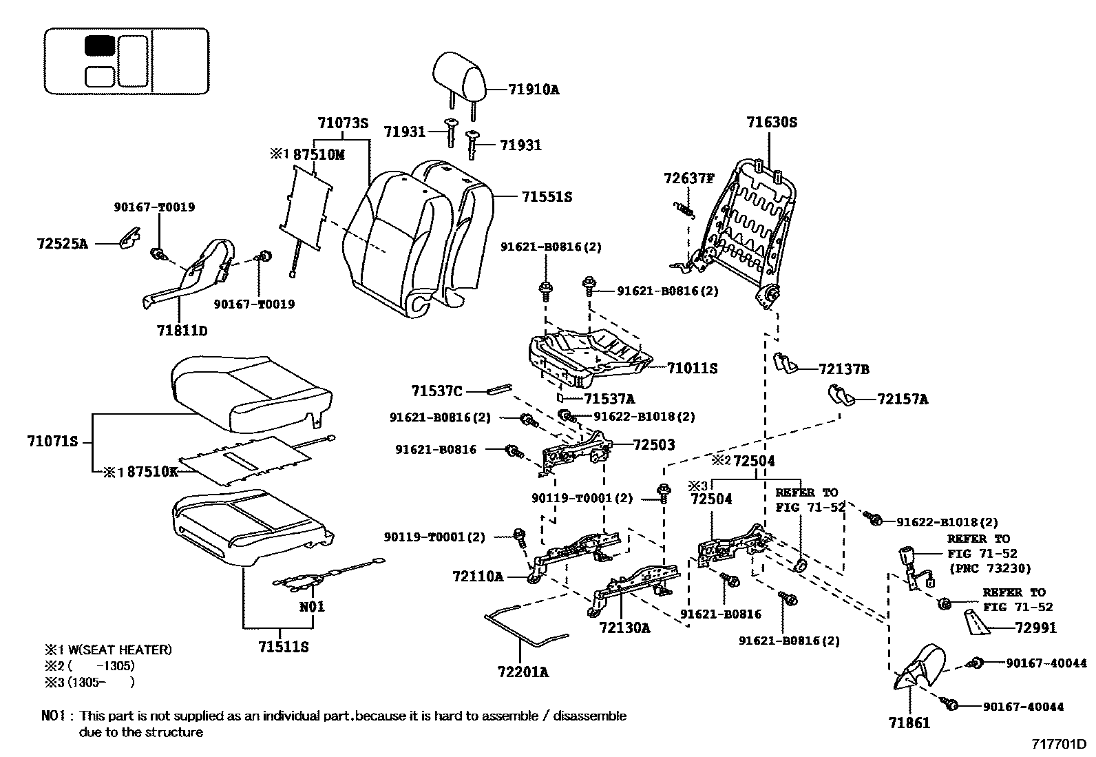Toyota HILUX 座椅和座椅滑轨 EPC diagram — 717701D