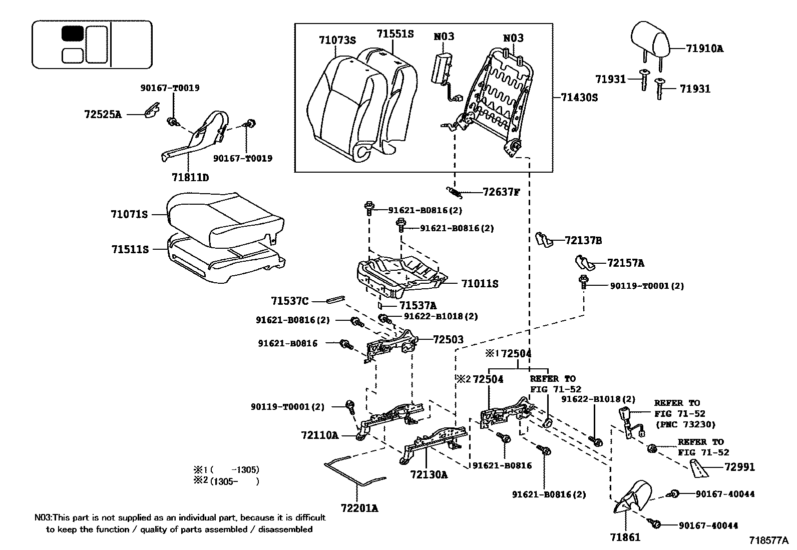 Toyota HILUX 座椅和座椅滑轨 EPC diagram — 718577A