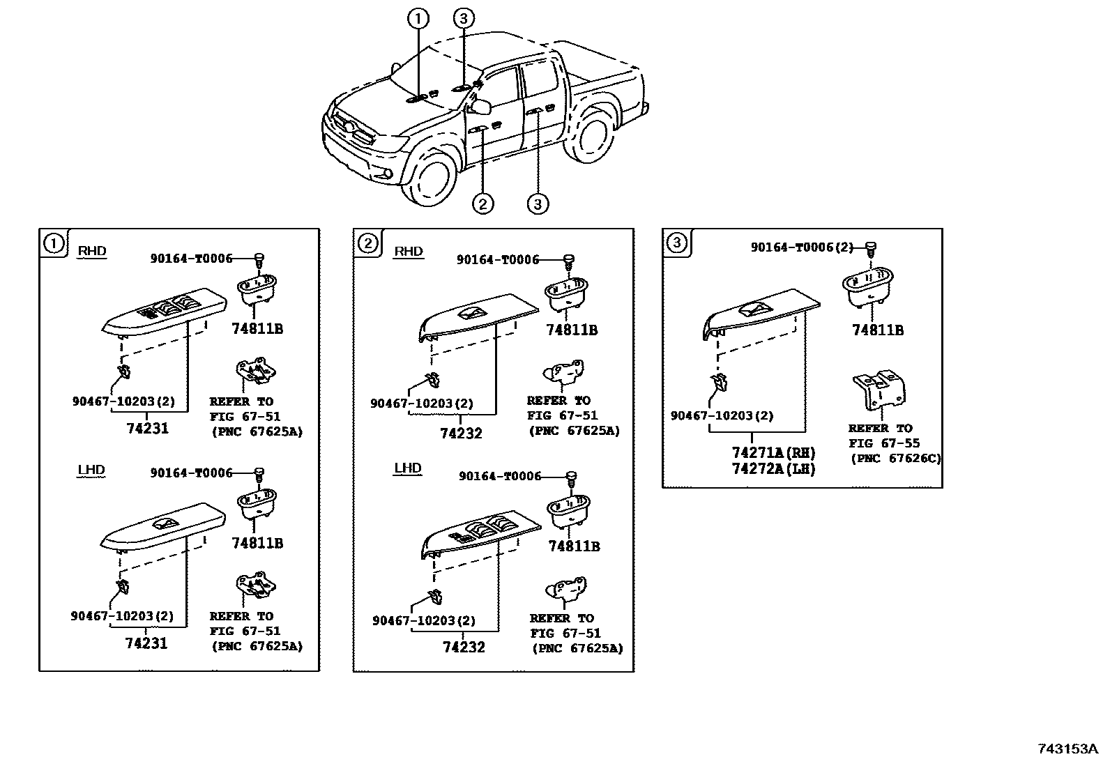 Toyota HILUX 扶手和遮阳板 EPC diagram — 743153A