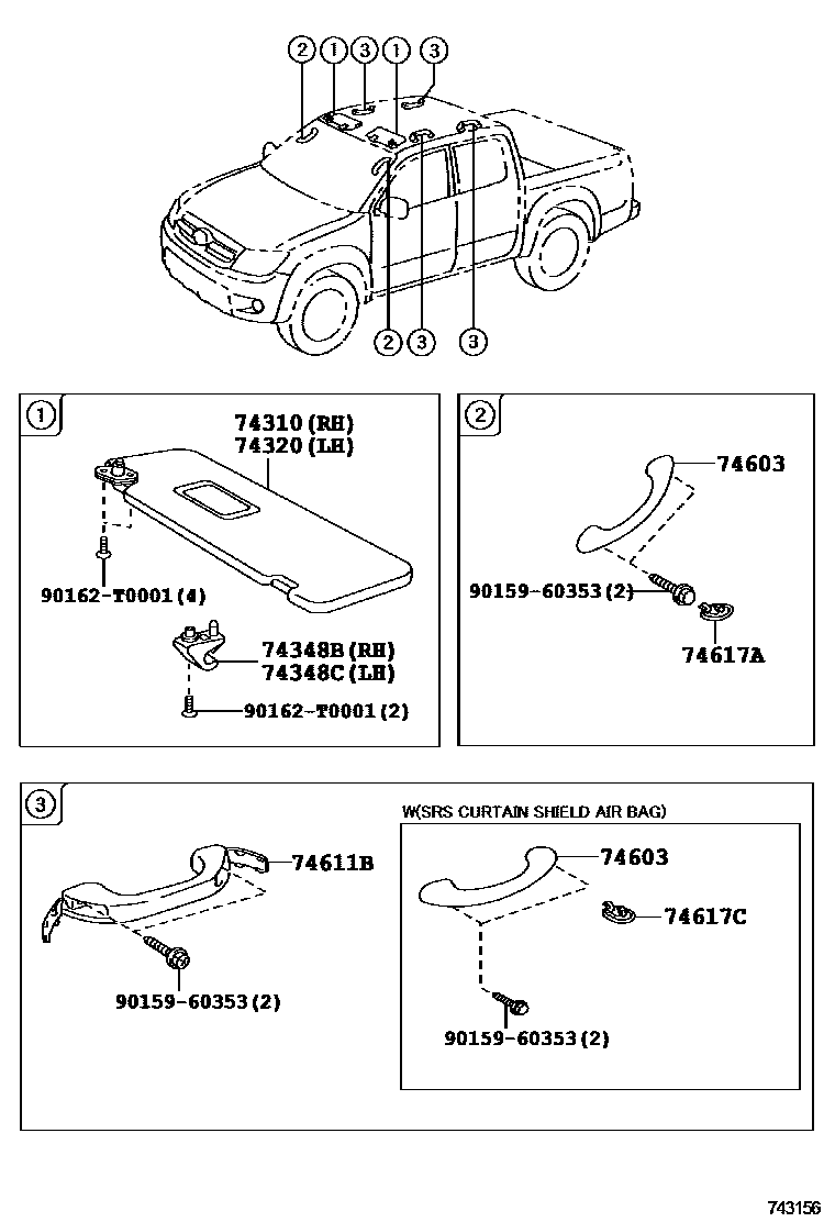Toyota HILUX 扶手和遮阳板 EPC diagram — 743156