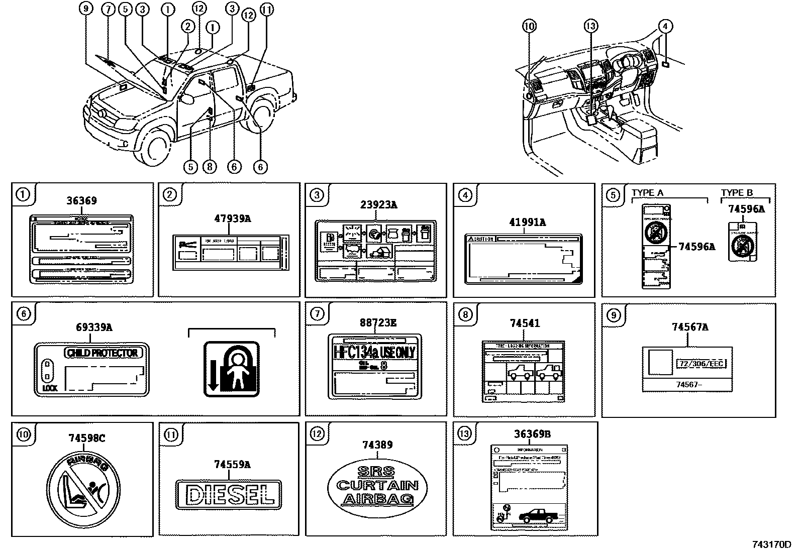 Toyota HILUX warning nameplate EPC diagram — 743170D