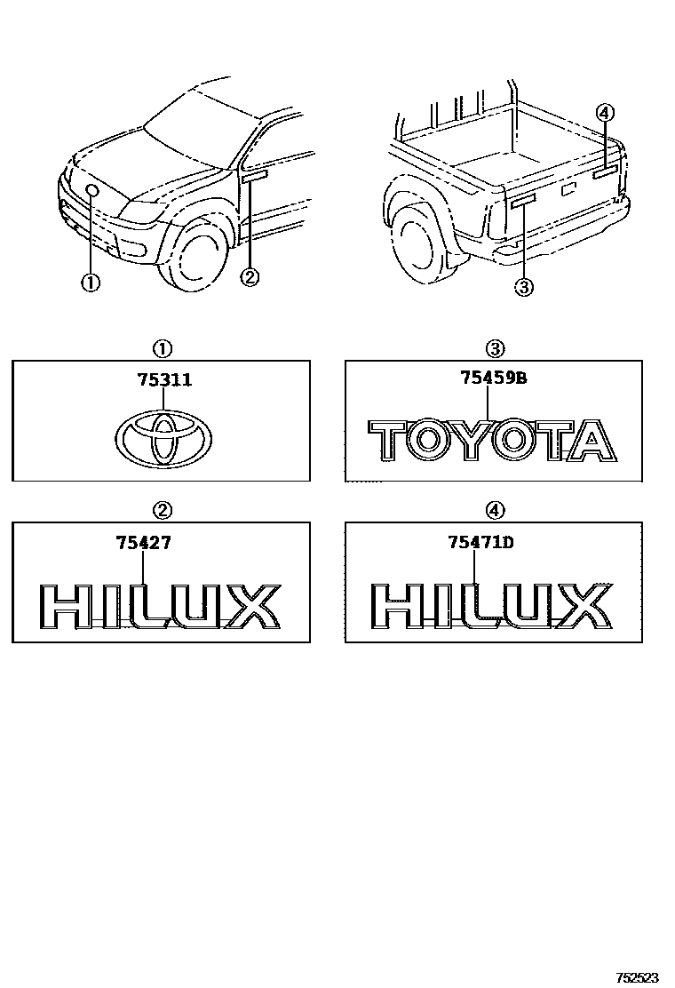 Toyota HILUX 徽标和铭牌 EPC diagram — 752523