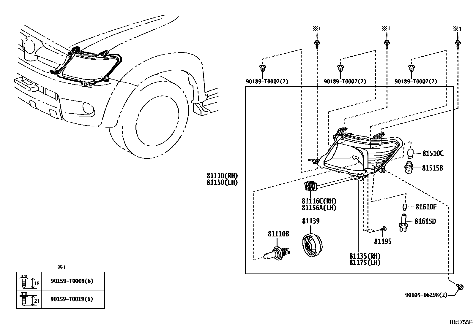 Toyota HILUX Headlamp EPC diagram — 815755F