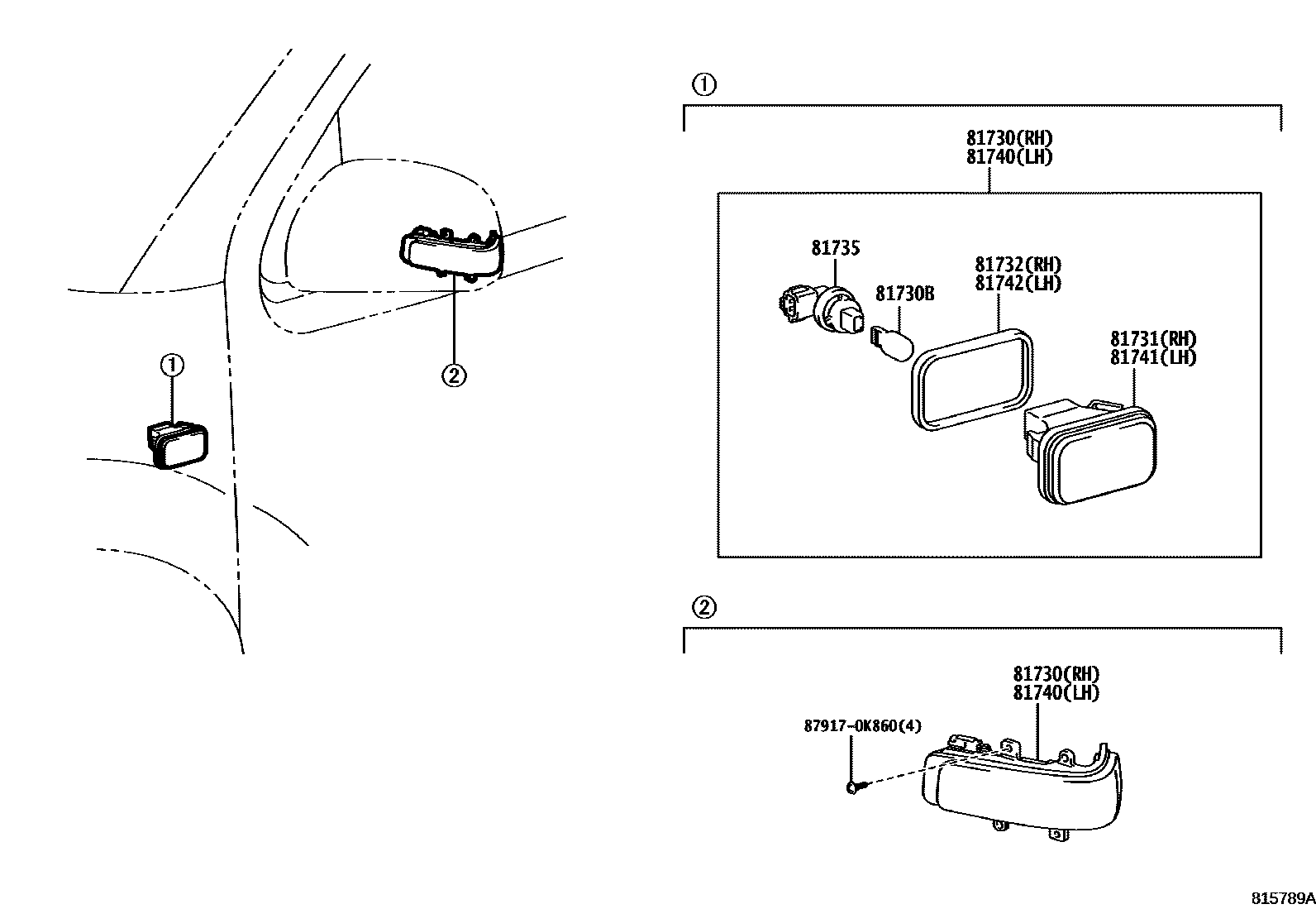 Toyota HILUX Side Turn Signal & Outer Mirror Lamp EPC diagram — 815789A
