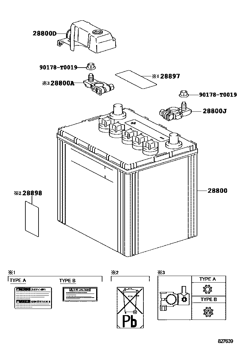Toyota HILUX 蓄电池和蓄电池电缆 EPC diagram — 827639