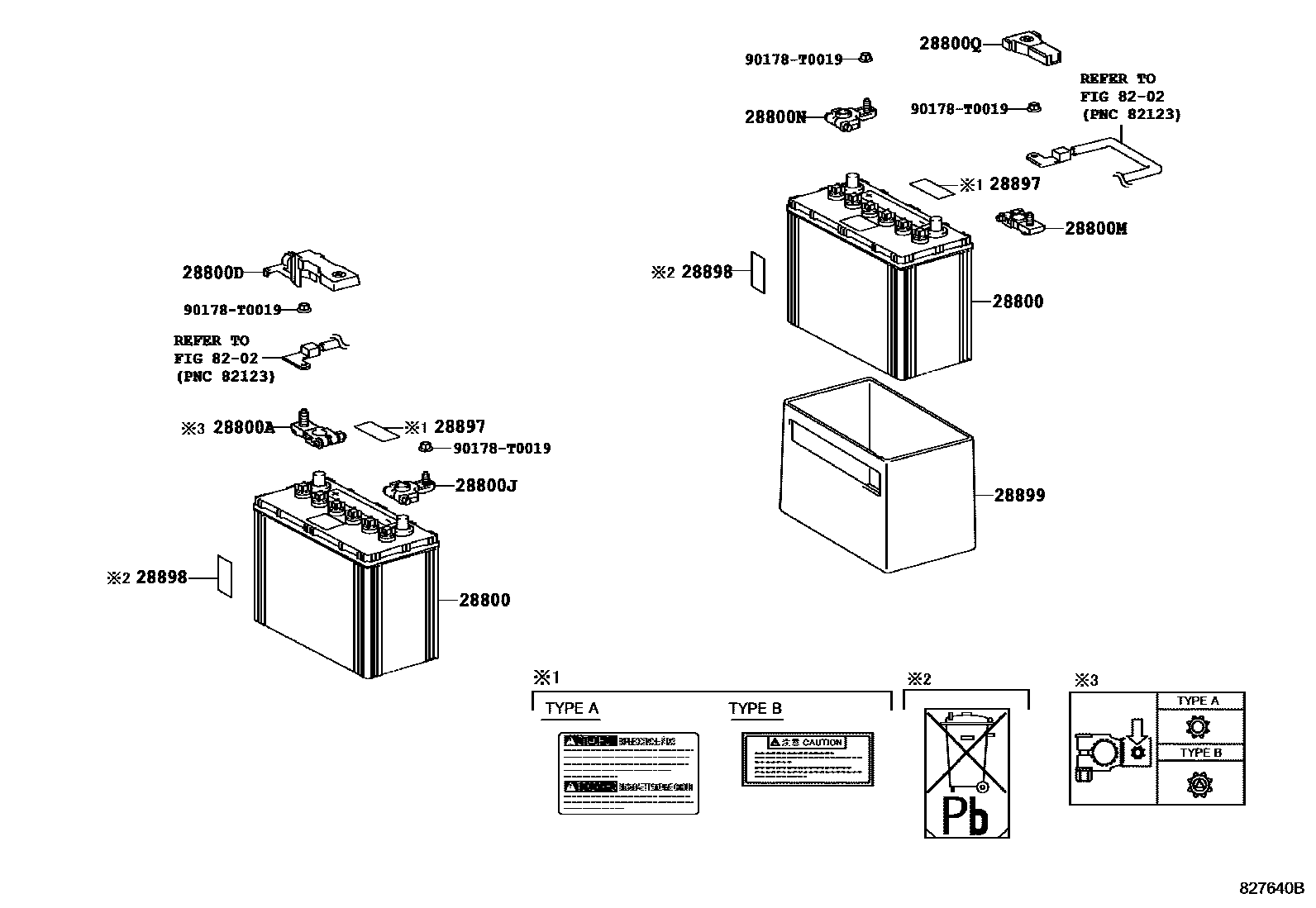 Toyota HILUX 蓄电池和蓄电池电缆 EPC diagram — 827640B
