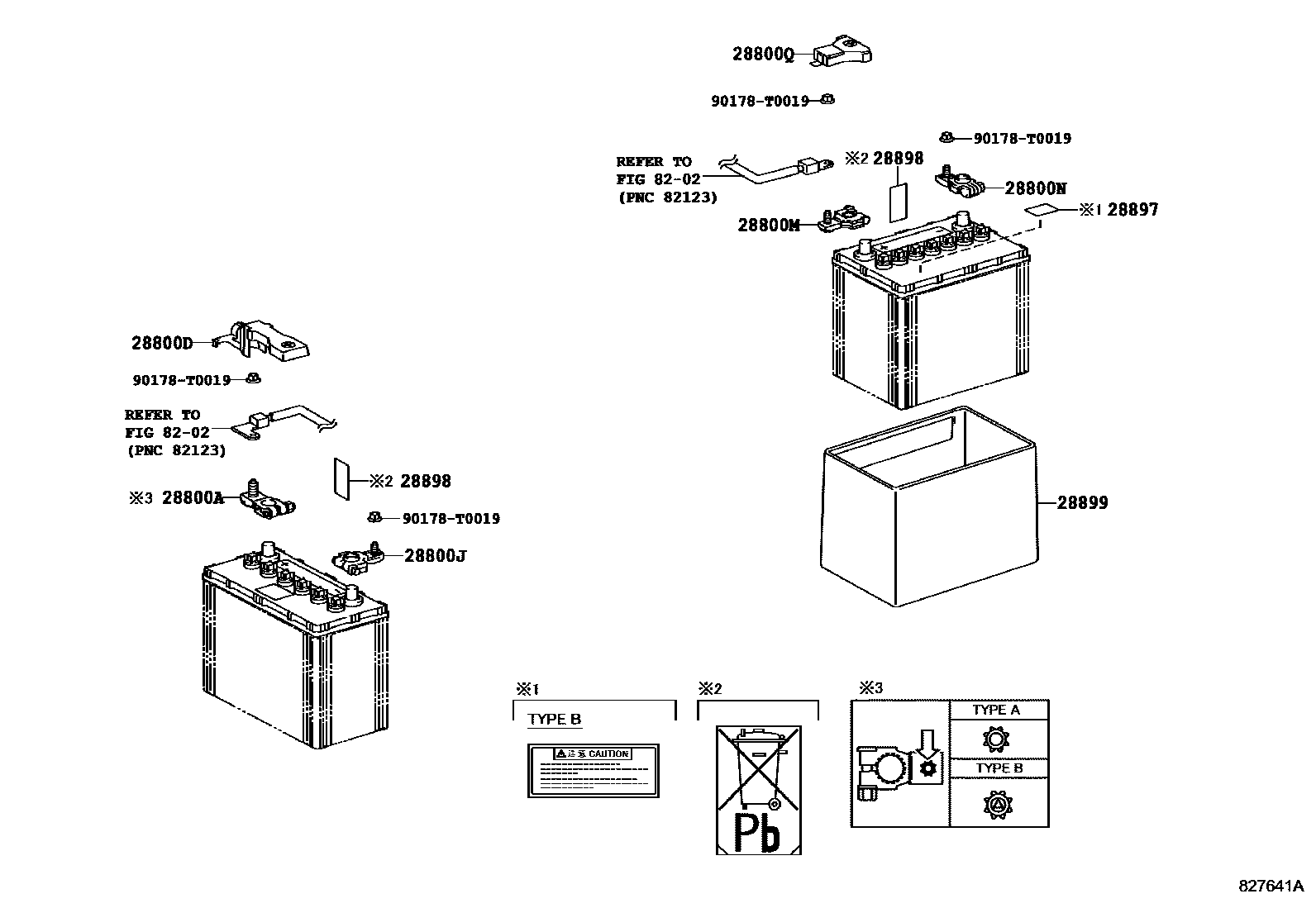 Toyota HILUX 蓄电池和蓄电池电缆 EPC diagram — 827641A