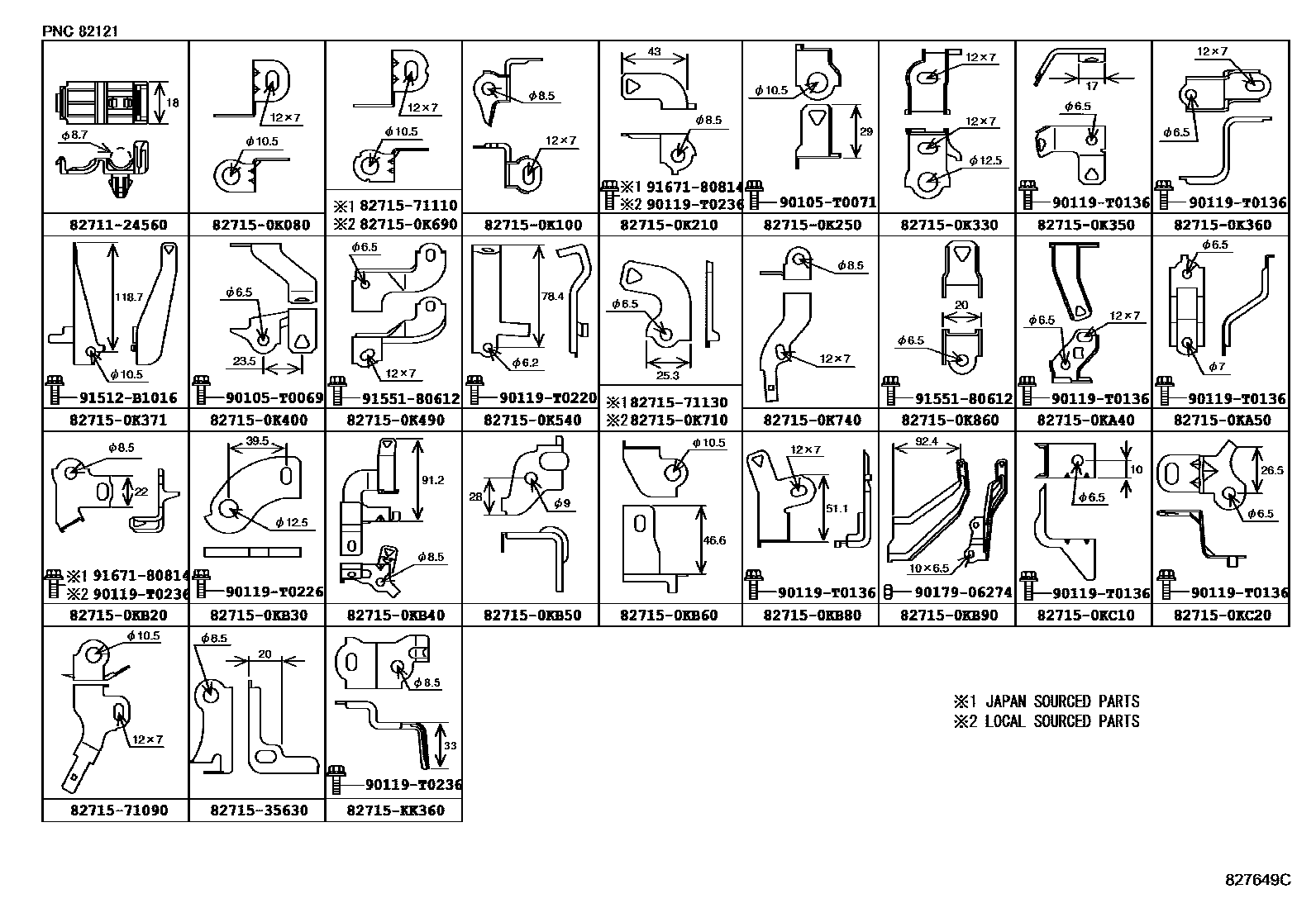 Toyota HILUX 线束和卡夹 EPC diagram — 827649C
