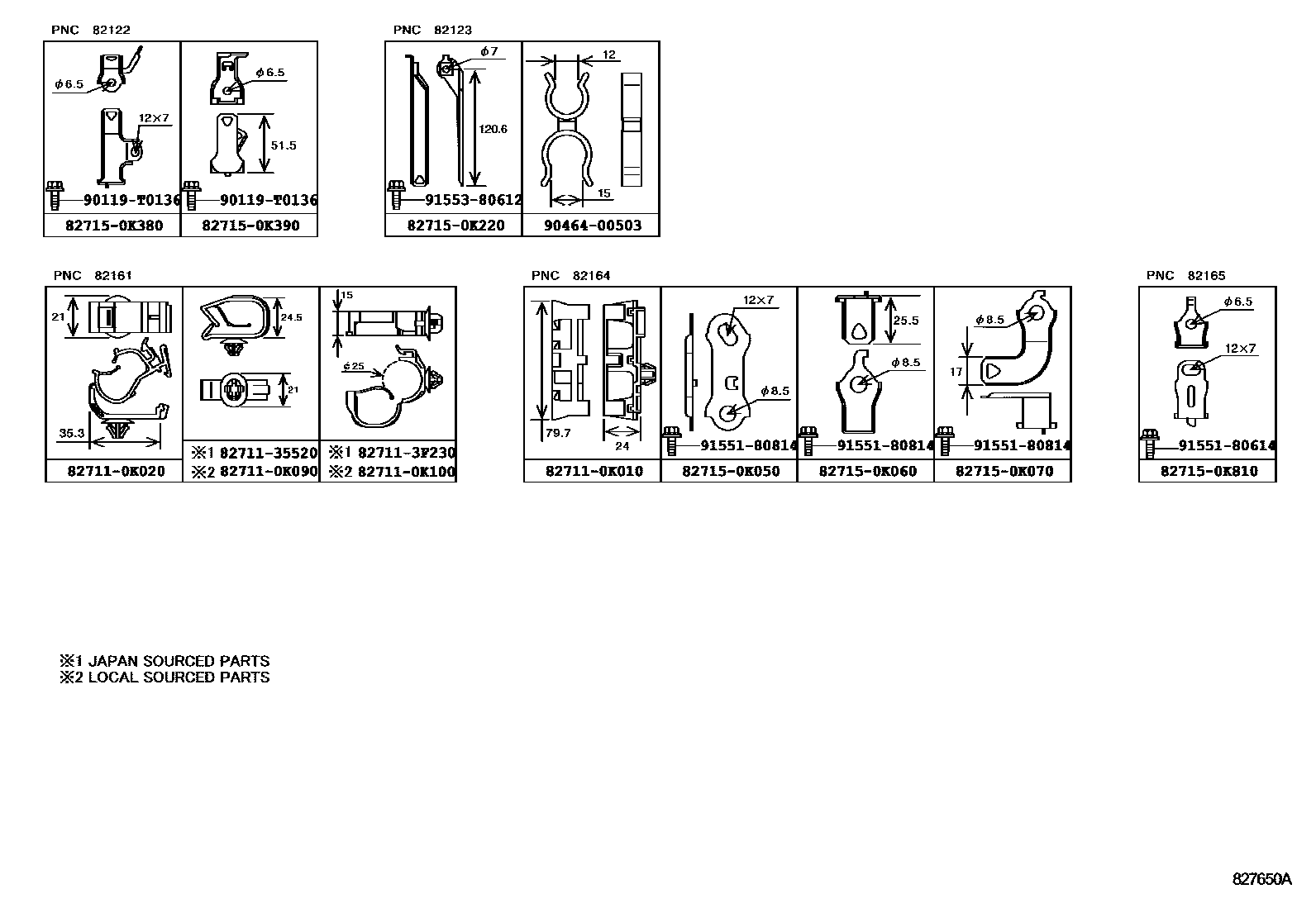 Toyota HILUX 线束和卡夹 EPC diagram — 827650A