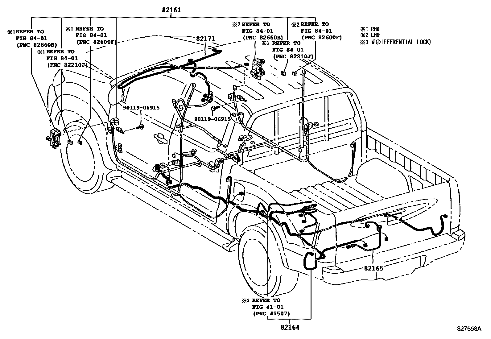Toyota HILUX 线束和卡夹 EPC diagram — 827658A