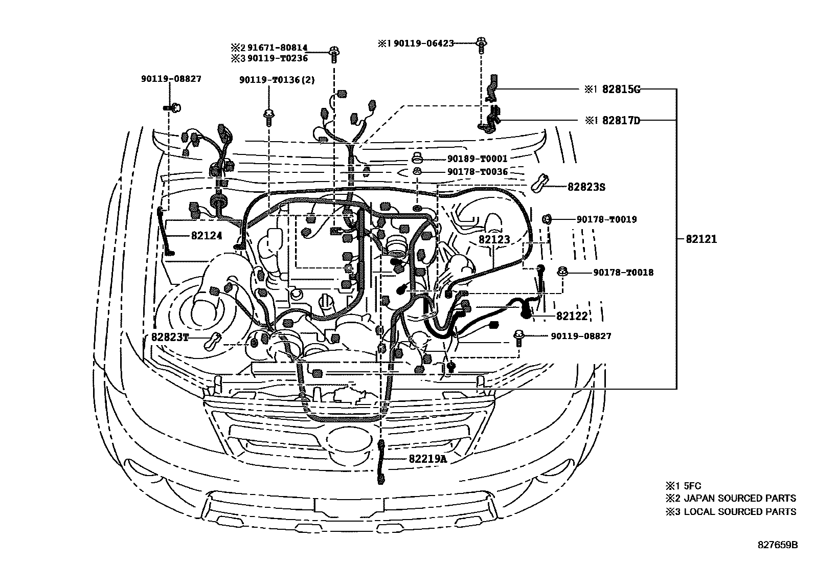 Toyota HILUX 线束和卡夹 EPC diagram — 827659B