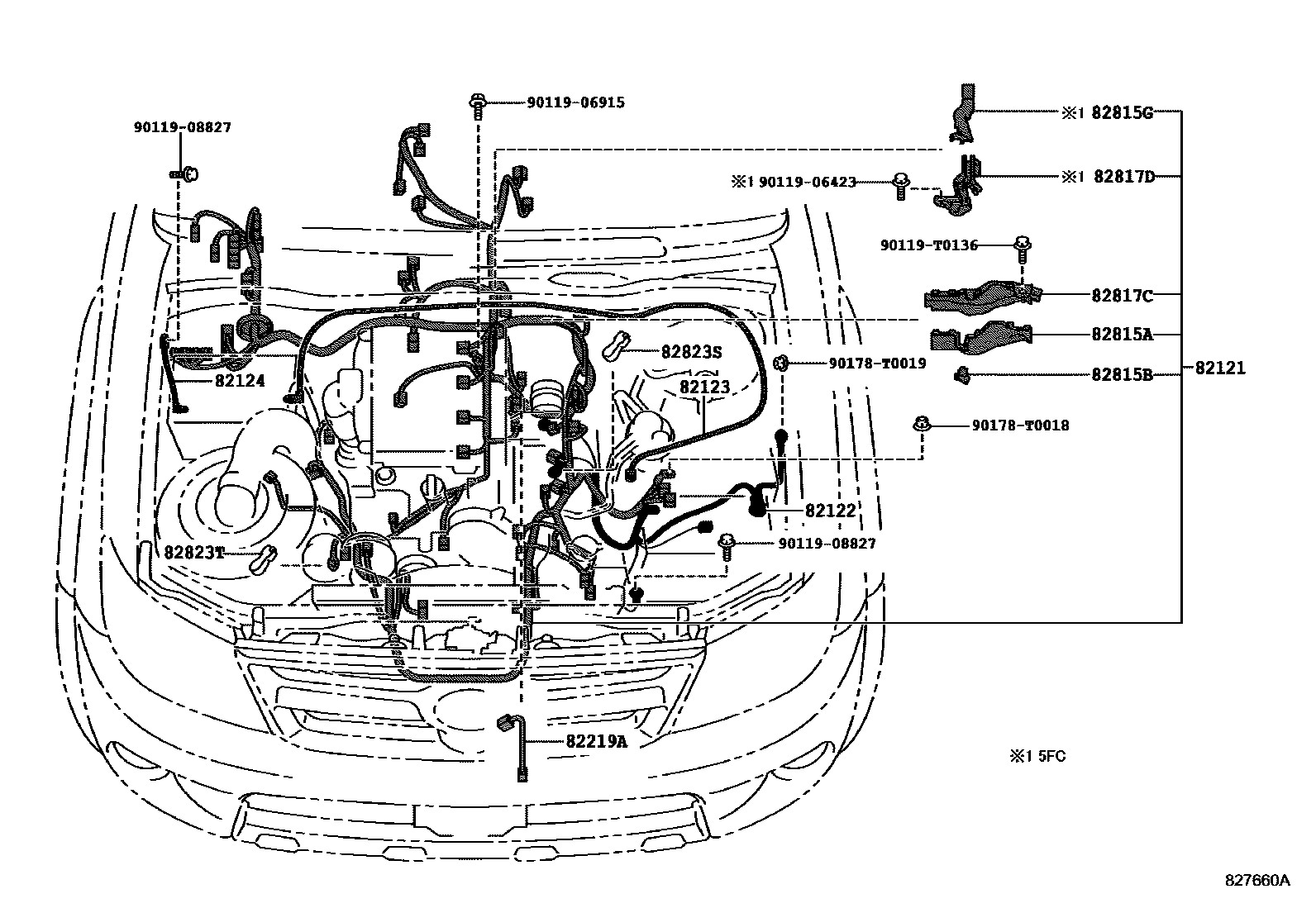 Toyota HILUX 线束和卡夹 EPC diagram — 827660A