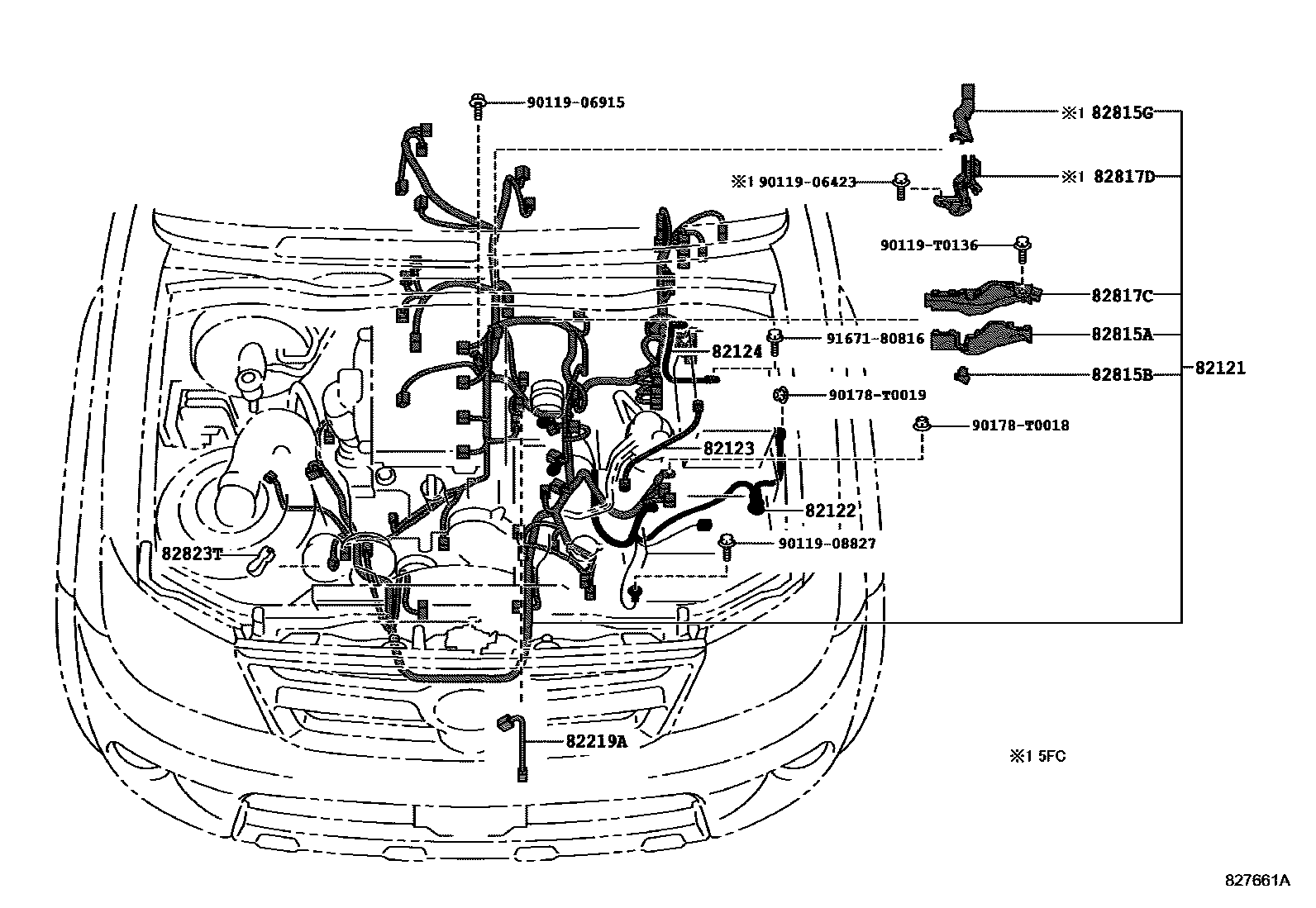 Toyota HILUX 线束和卡夹 EPC diagram — 827661A