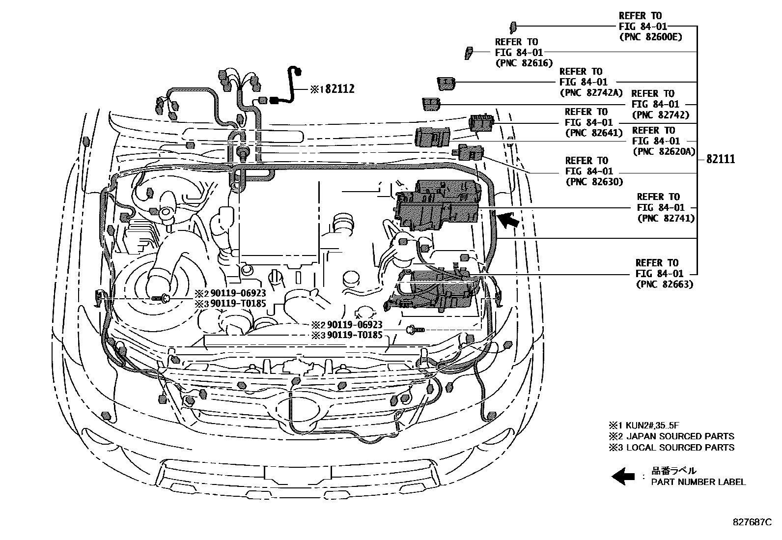 Toyota HILUX 线束和卡夹 EPC diagram — 827687C