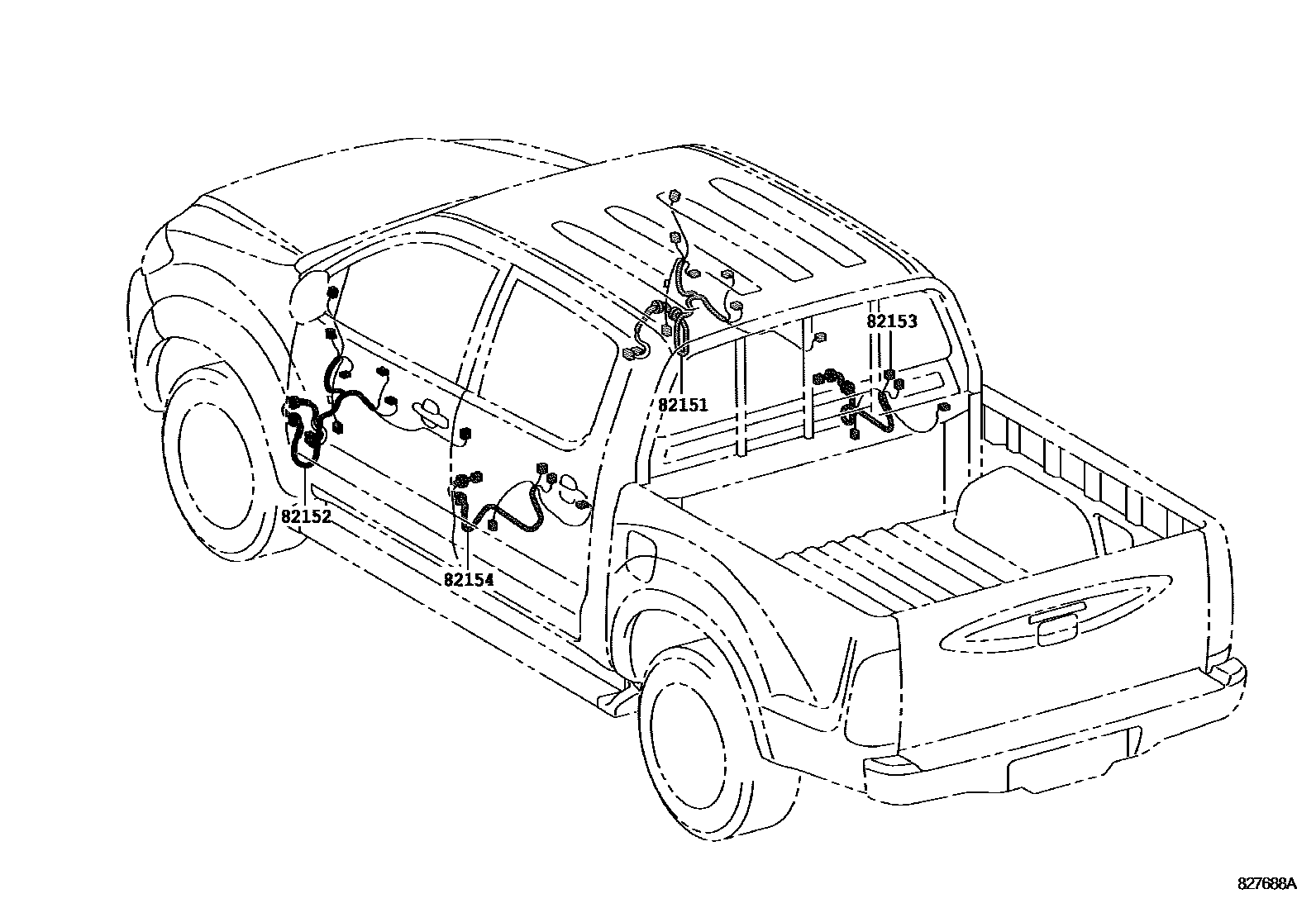 Toyota HILUX 线束和卡夹 EPC diagram — 827688A