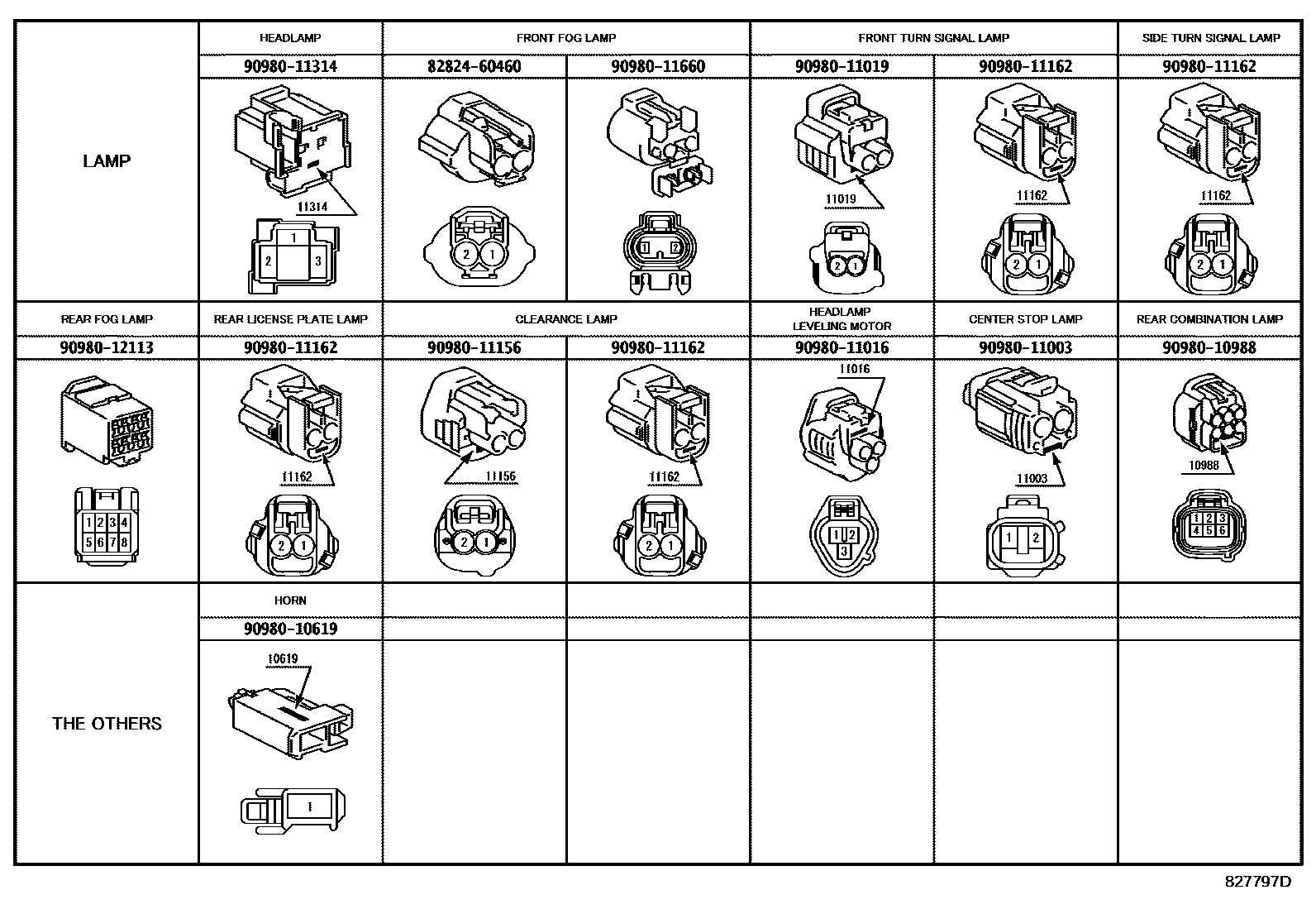 Toyota HILUX 线束和卡夹 EPC diagram — 827797D