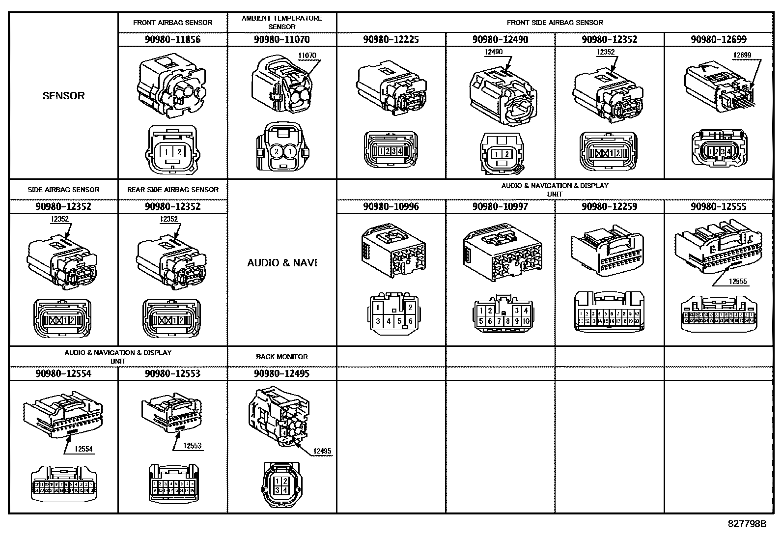 Toyota HILUX 线束和卡夹 EPC diagram — 827798B