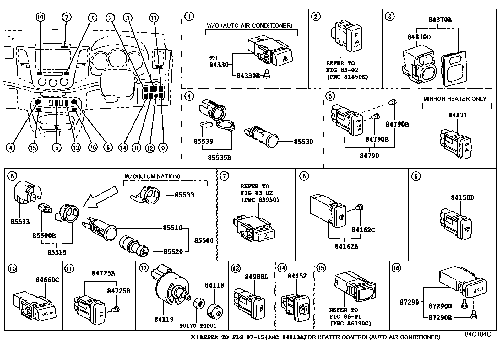 Toyota HILUX 开关和继电器和ECU EPC diagram — 84C184C