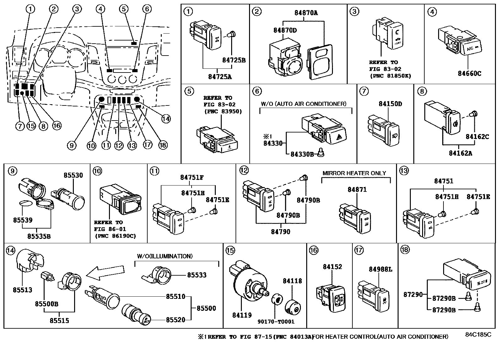 Toyota HILUX 开关和继电器和ECU EPC diagram — 84C185C