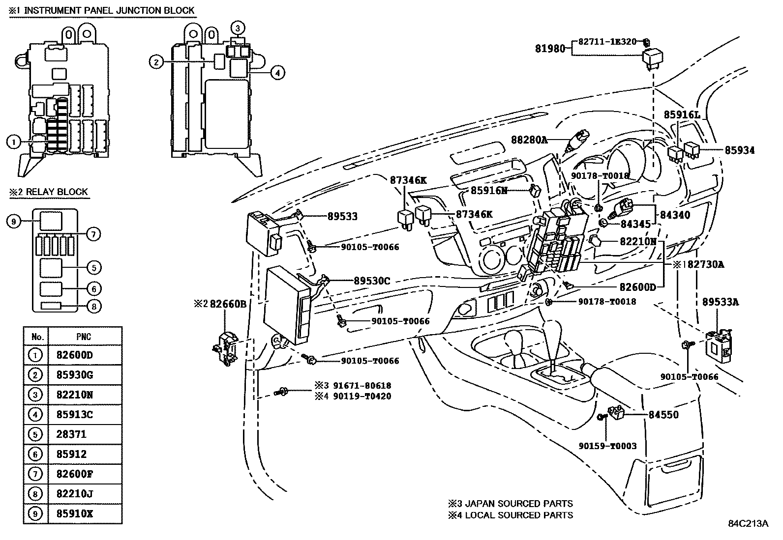 Toyota HILUX 开关和继电器和ECU EPC diagram — 84C213A