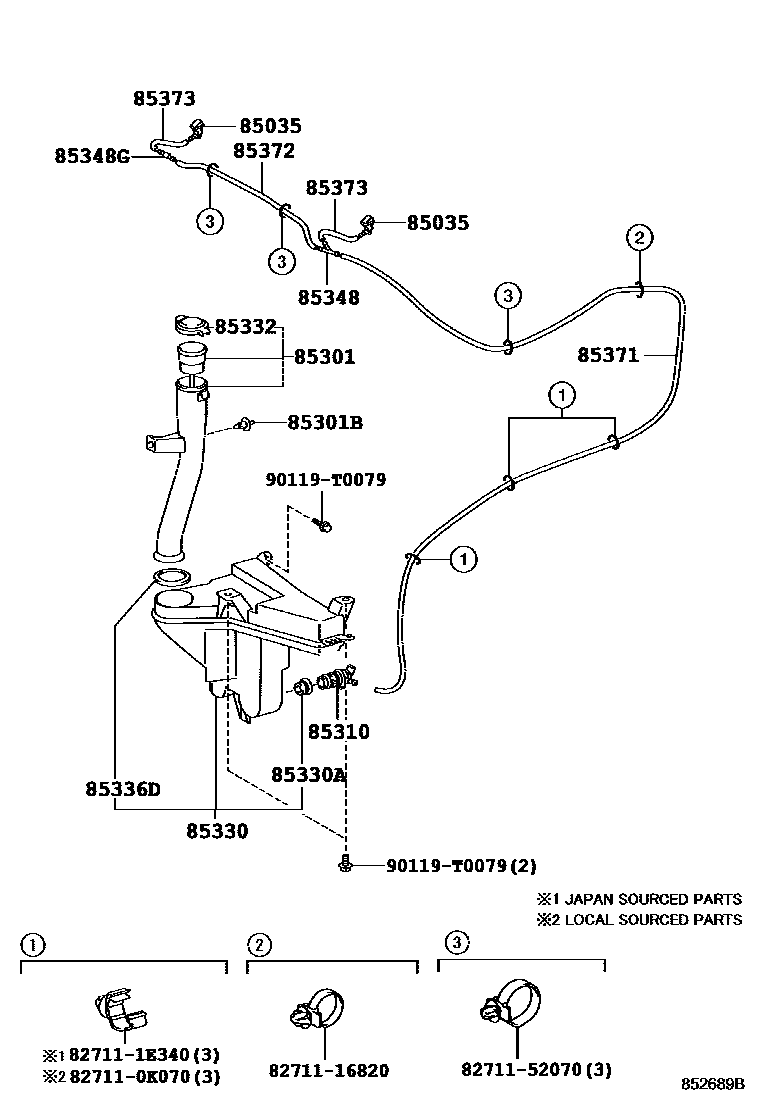 Toyota HILUX 挡风玻璃清洗器 EPC diagram — 852689B