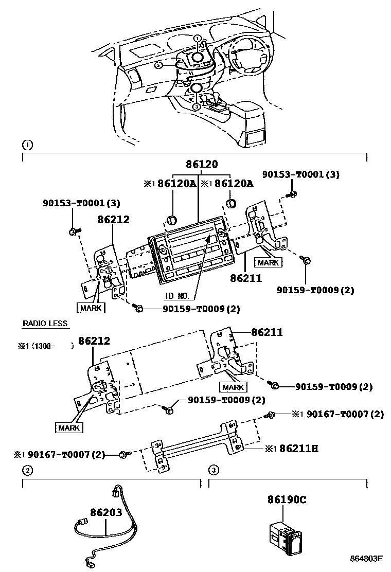 Toyota HILUX 收音机、放大器和冷凝器 EPC diagram — 864803E