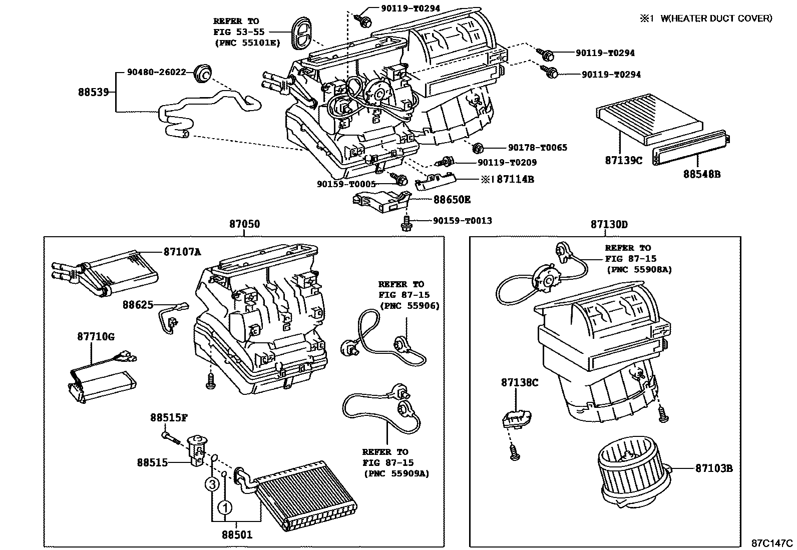 Toyota HILUX 暖风和空调系统 - 冷却器组件 EPC diagram — 87C147C
