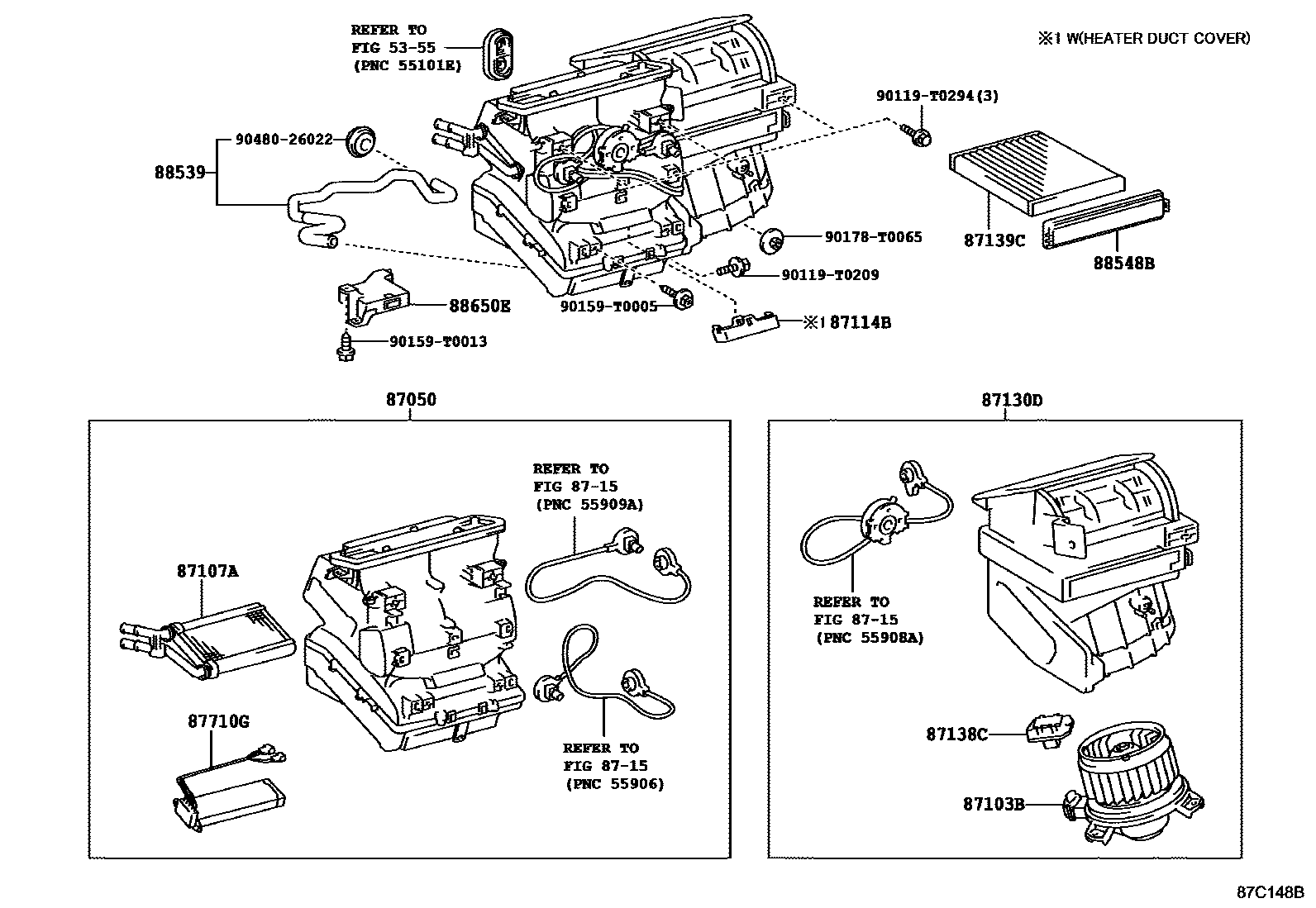 Toyota HILUX 暖风和空调系统 - 冷却器组件 EPC diagram — 87C148B