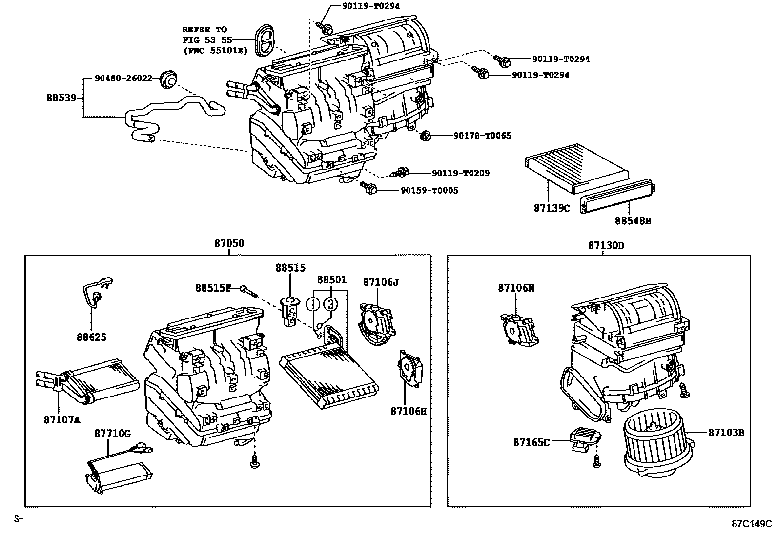 Toyota HILUX 暖风和空调系统 - 冷却器组件 EPC diagram — 87C149C