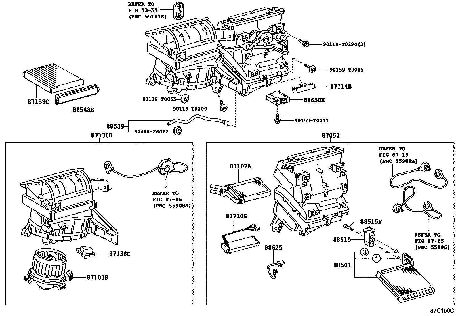 Toyota HILUX 暖风和空调系统 - 冷却器组件 EPC diagram — 87C150C
