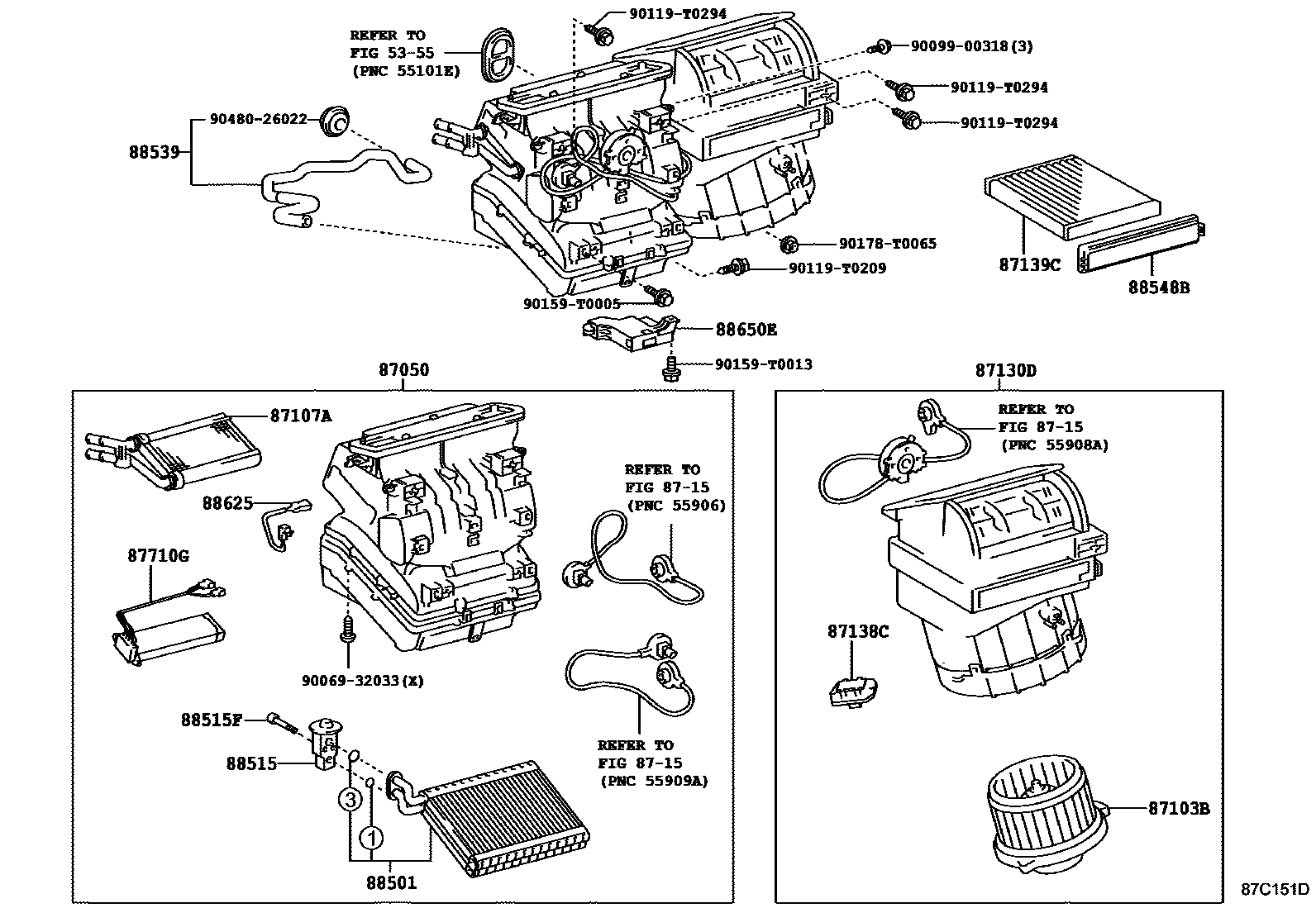 Toyota HILUX 暖风和空调系统 - 冷却器组件 EPC diagram — 87C151D