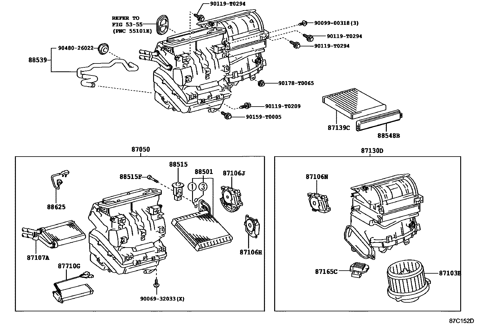 Toyota HILUX 暖风和空调系统 - 冷却器组件 EPC diagram — 87C152D