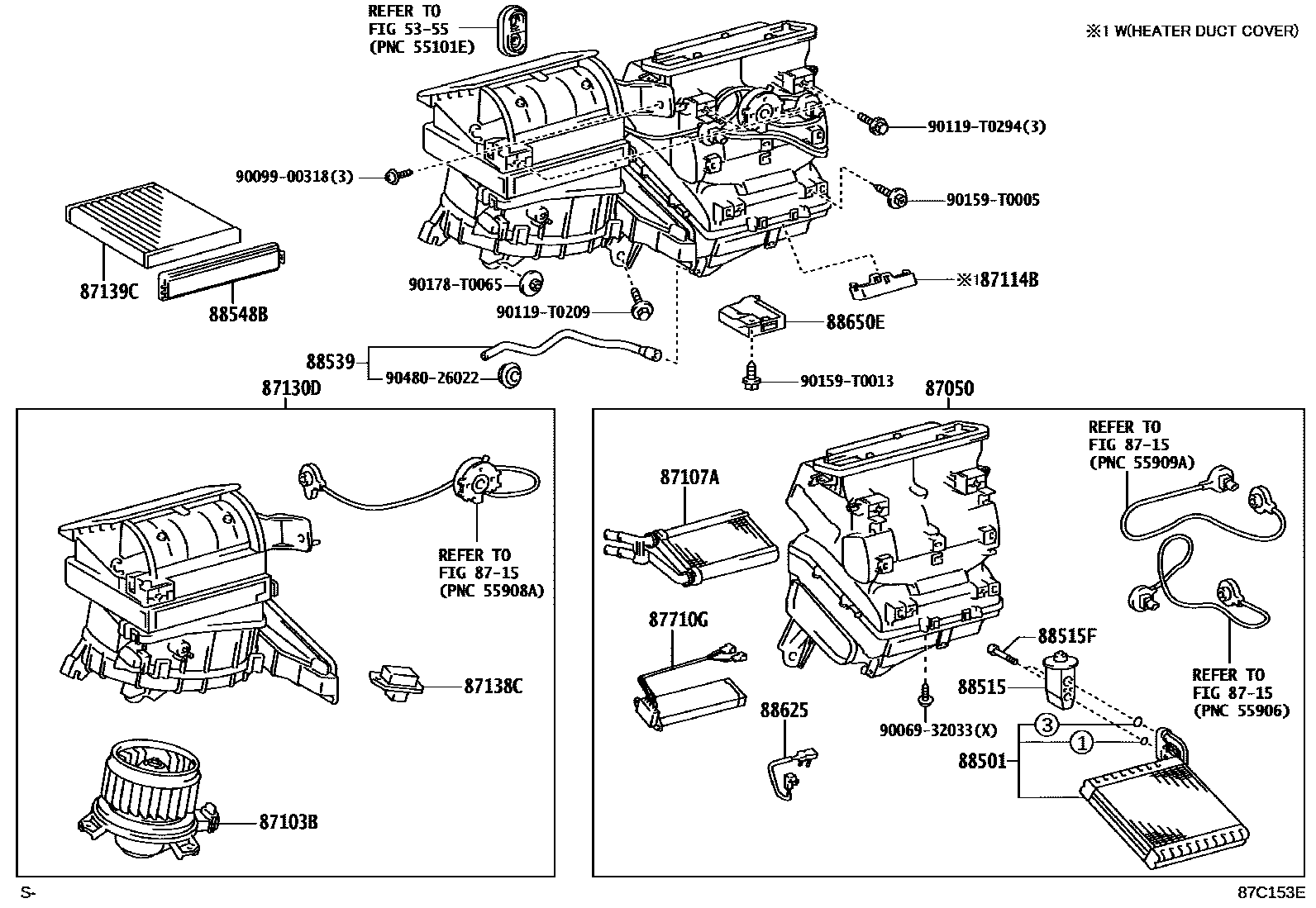 Toyota HILUX 暖风和空调系统 - 冷却器组件 EPC diagram — 87C153E