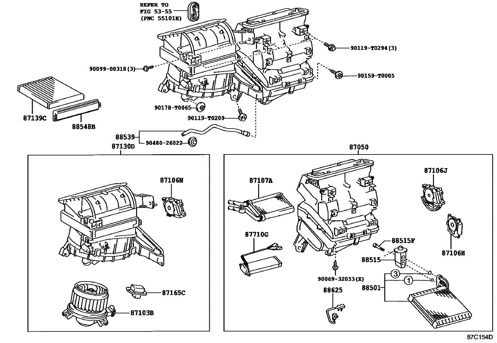 Toyota HILUX 暖风和空调系统 - 冷却器组件 EPC diagram — 87C154D