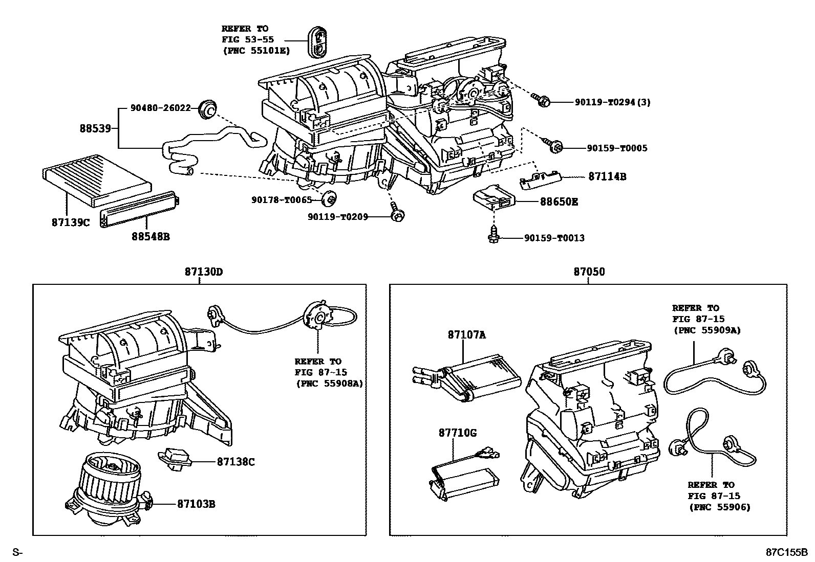Toyota HILUX 暖风和空调系统 - 冷却器组件 EPC diagram — 87C155B