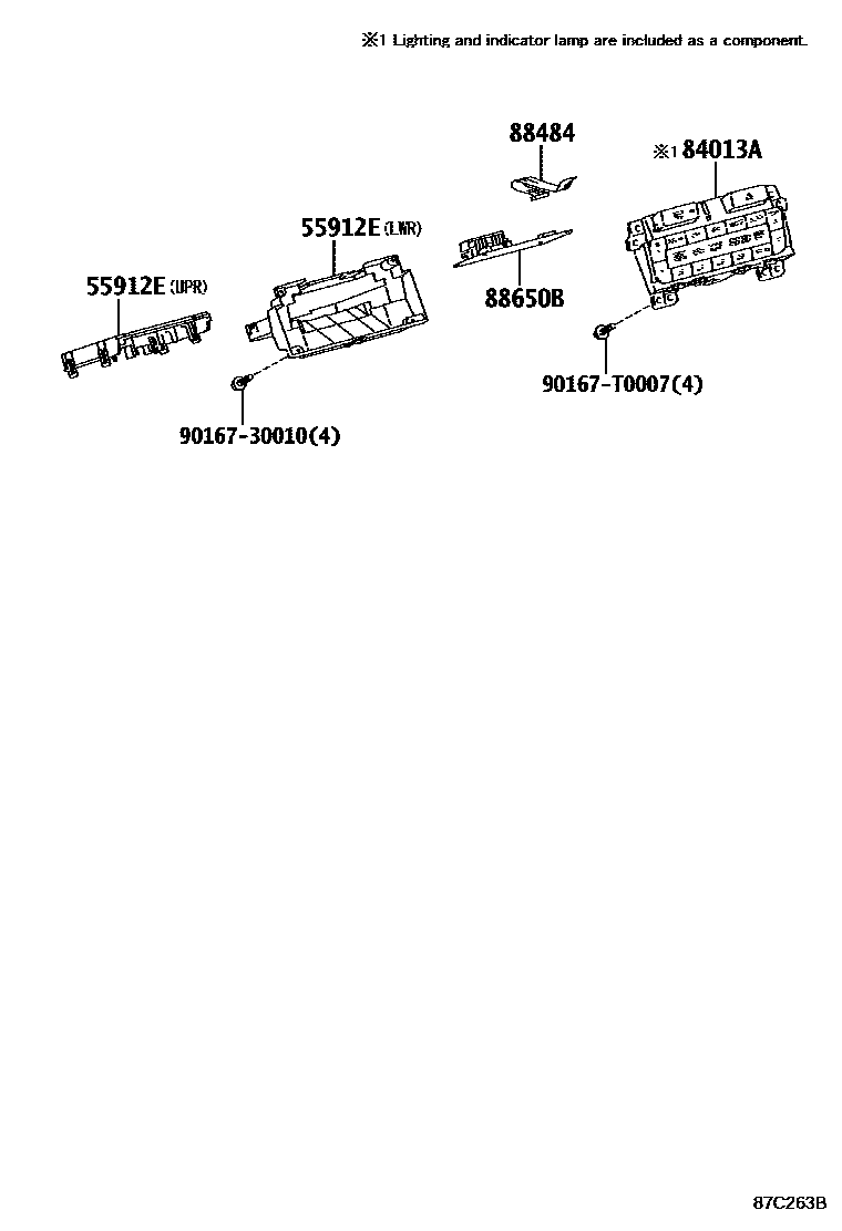 Toyota HILUX 暖风和空调系统 - 控制器和风管 EPC diagram — 87C263B