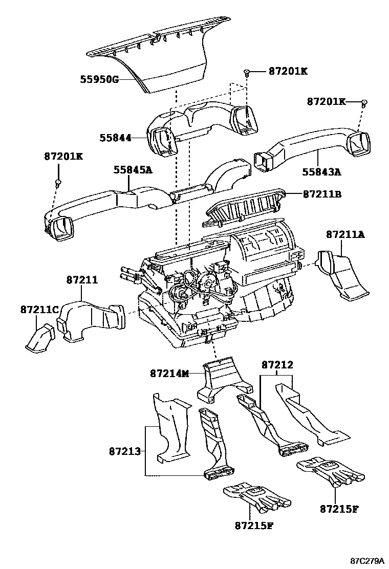 Toyota HILUX 暖风和空调系统 - 控制器和风管 EPC diagram — 87C279A