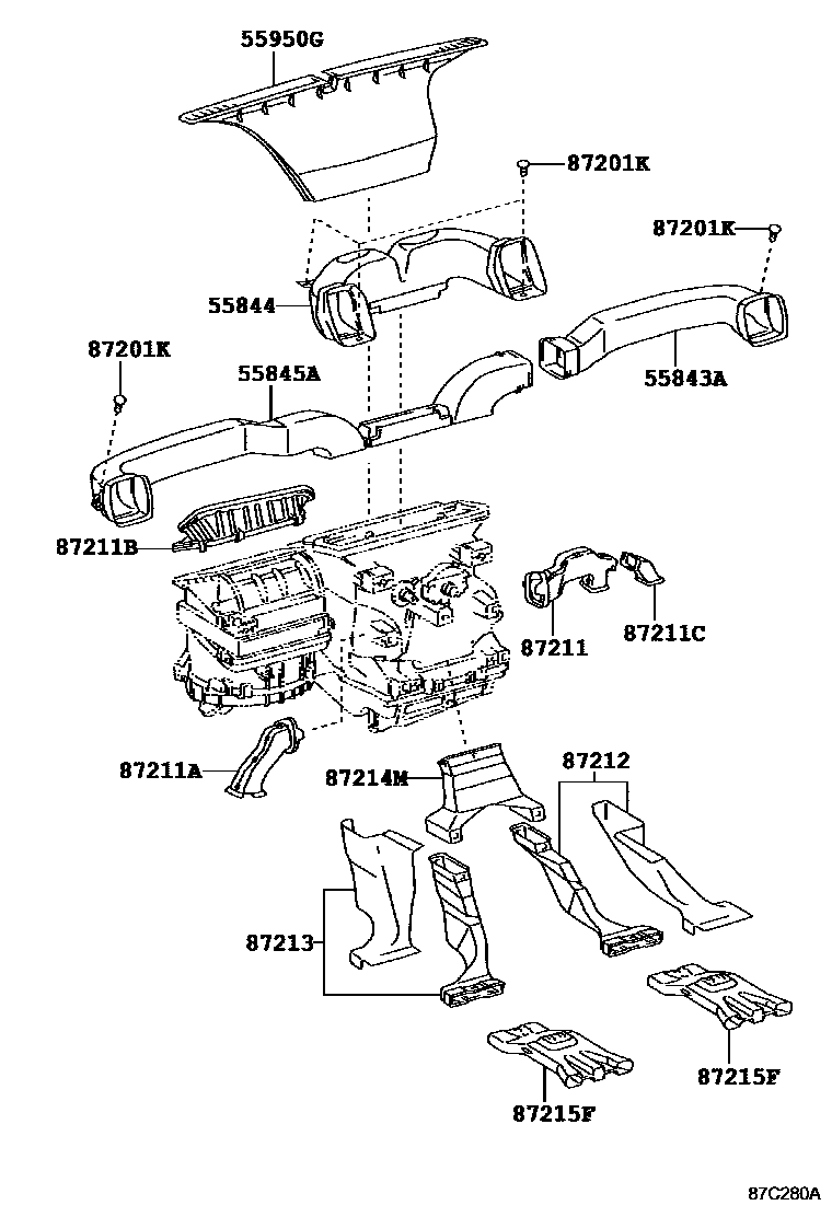 Toyota HILUX 暖风和空调系统 - 控制器和风管 EPC diagram — 87C280A