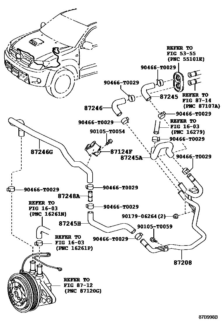 Toyota HILUX 暖风和空调系统 - 水管 EPC diagram — 87B998B