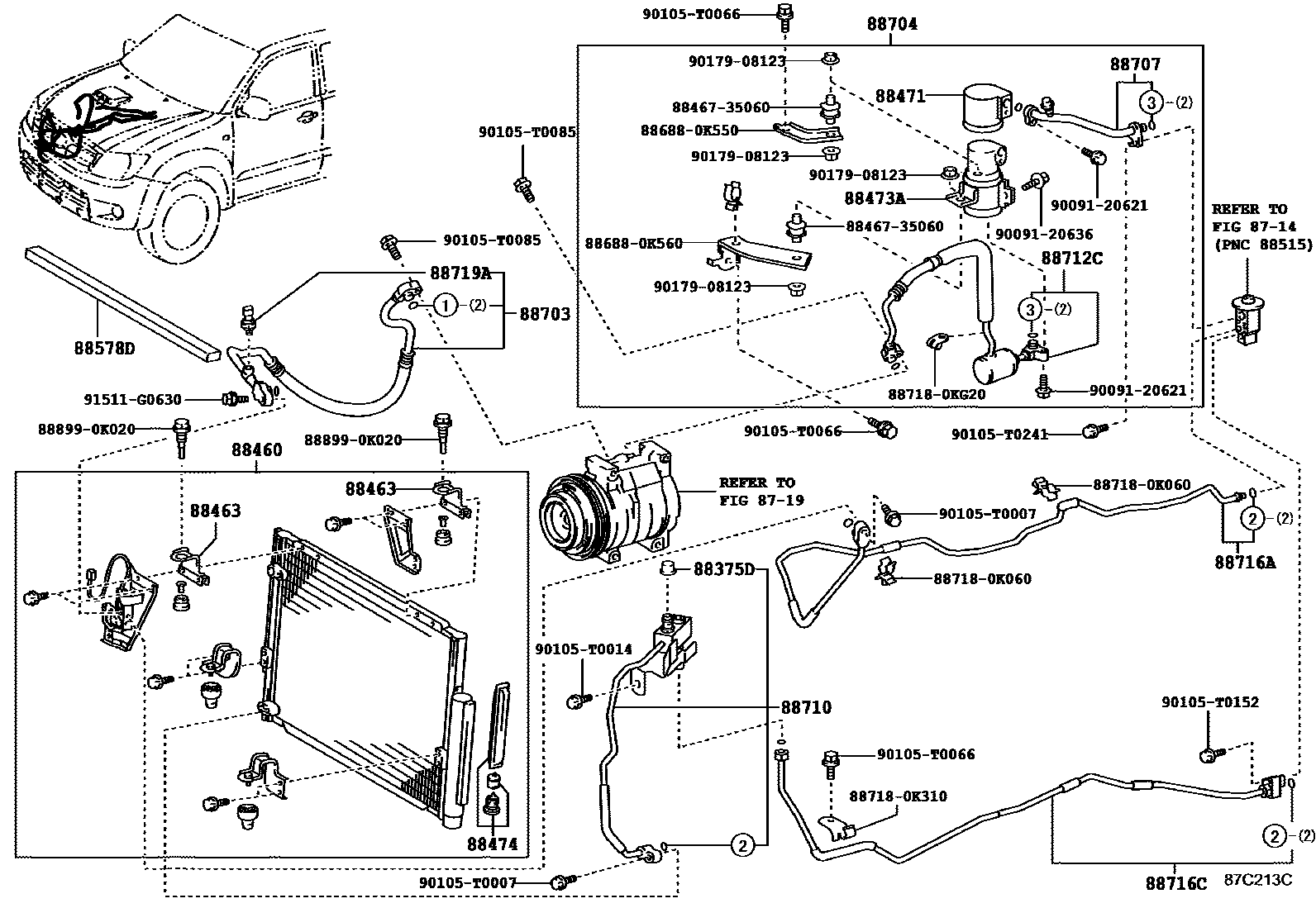 Toyota HILUX Heating & Air Conditioning - Cooler Piping EPC diagram — 87C213C