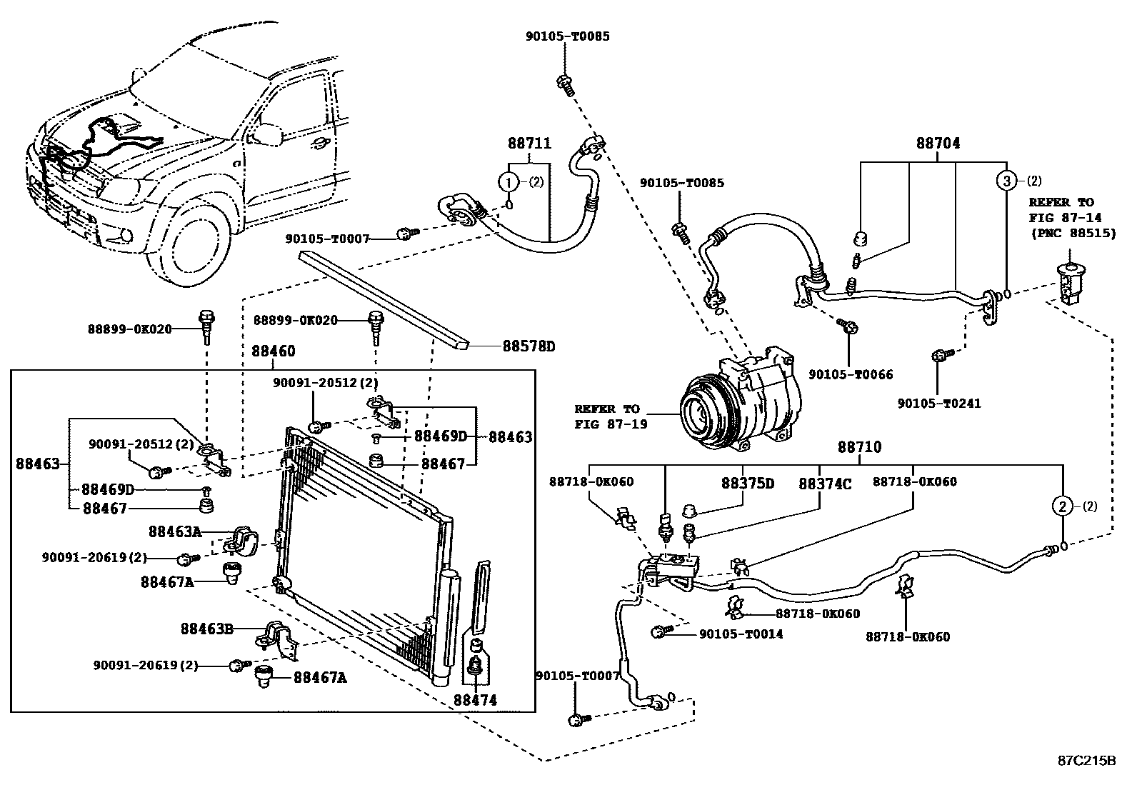 Toyota HILUX Heating & Air Conditioning - Cooler Piping EPC diagram — 87C215B