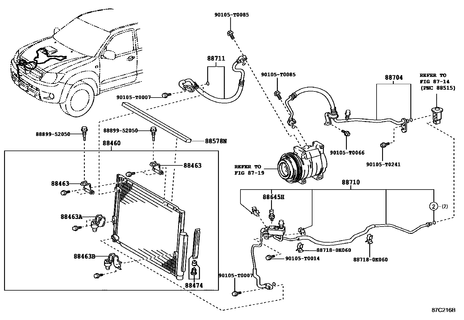 Toyota HILUX Heating & Air Conditioning - Cooler Piping EPC diagram — 87C216B