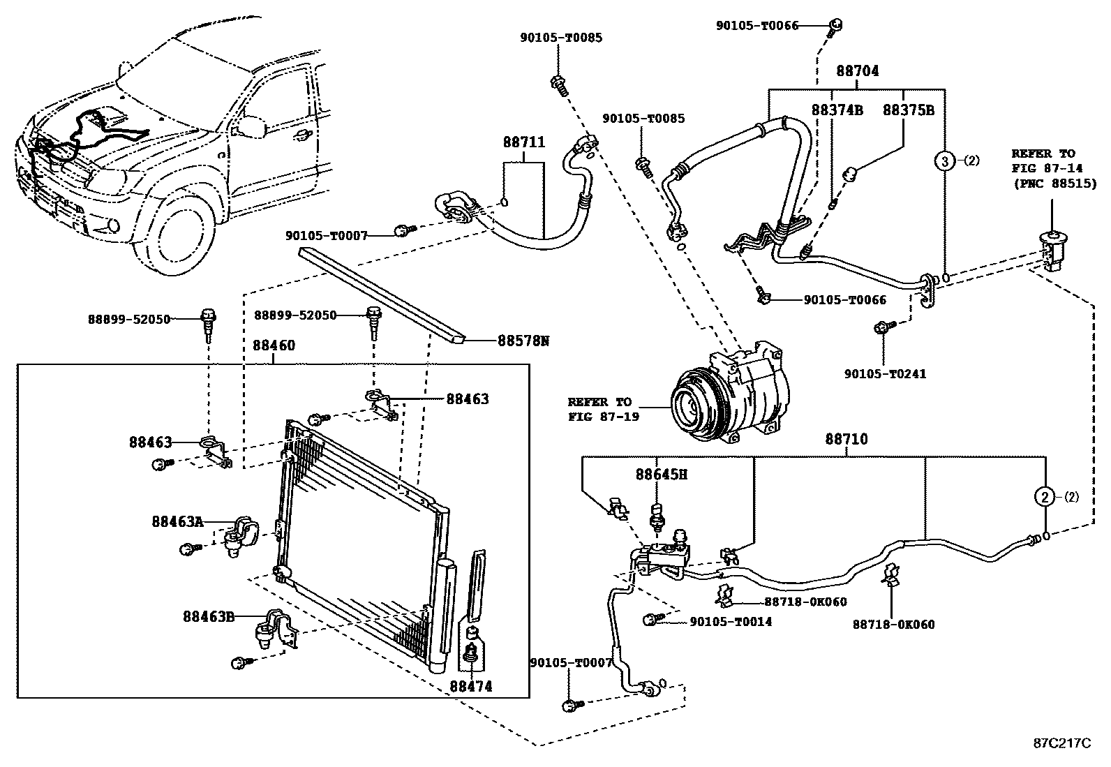 Toyota HILUX Heating & Air Conditioning - Cooler Piping EPC diagram — 87C217C