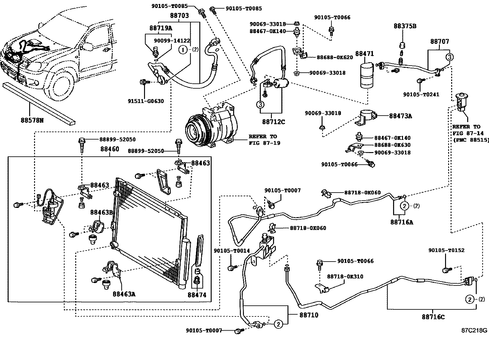Toyota HILUX Heating & Air Conditioning - Cooler Piping EPC diagram — 87C218G