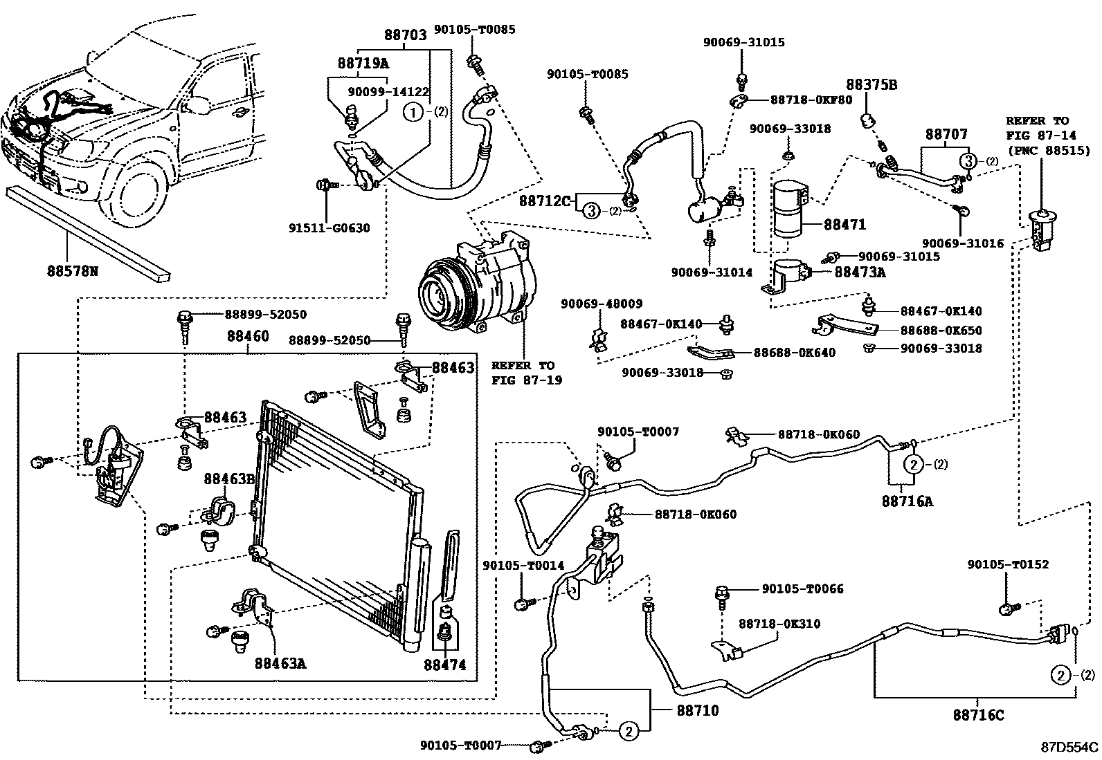 Toyota HILUX Heating & Air Conditioning - Cooler Piping EPC diagram — 87D554C